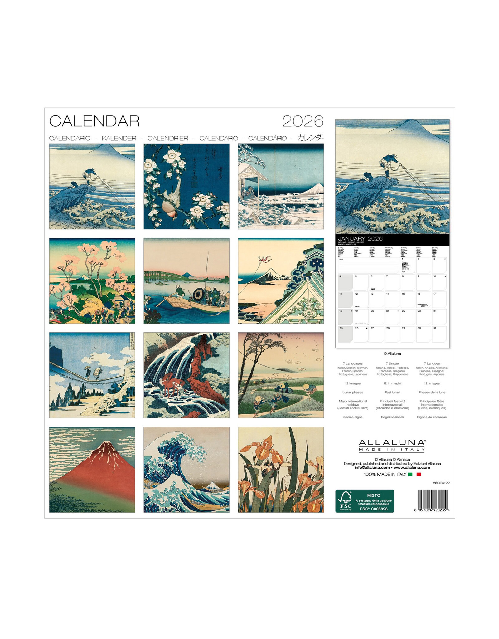 Allaluna Hokusai 2026 12x12 Wall Calendar