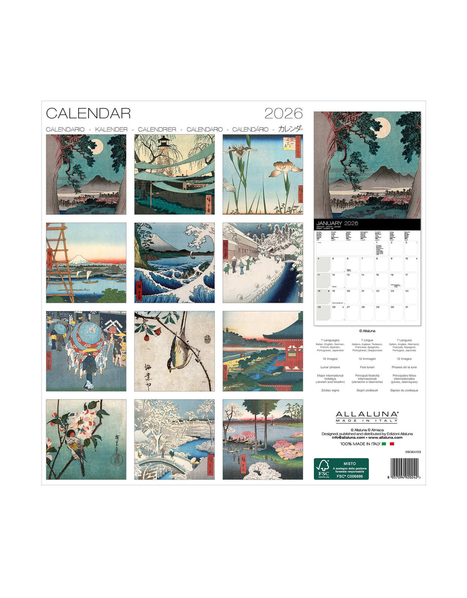Allaluna Hiroshige 2026 12x12 Wall Calendar