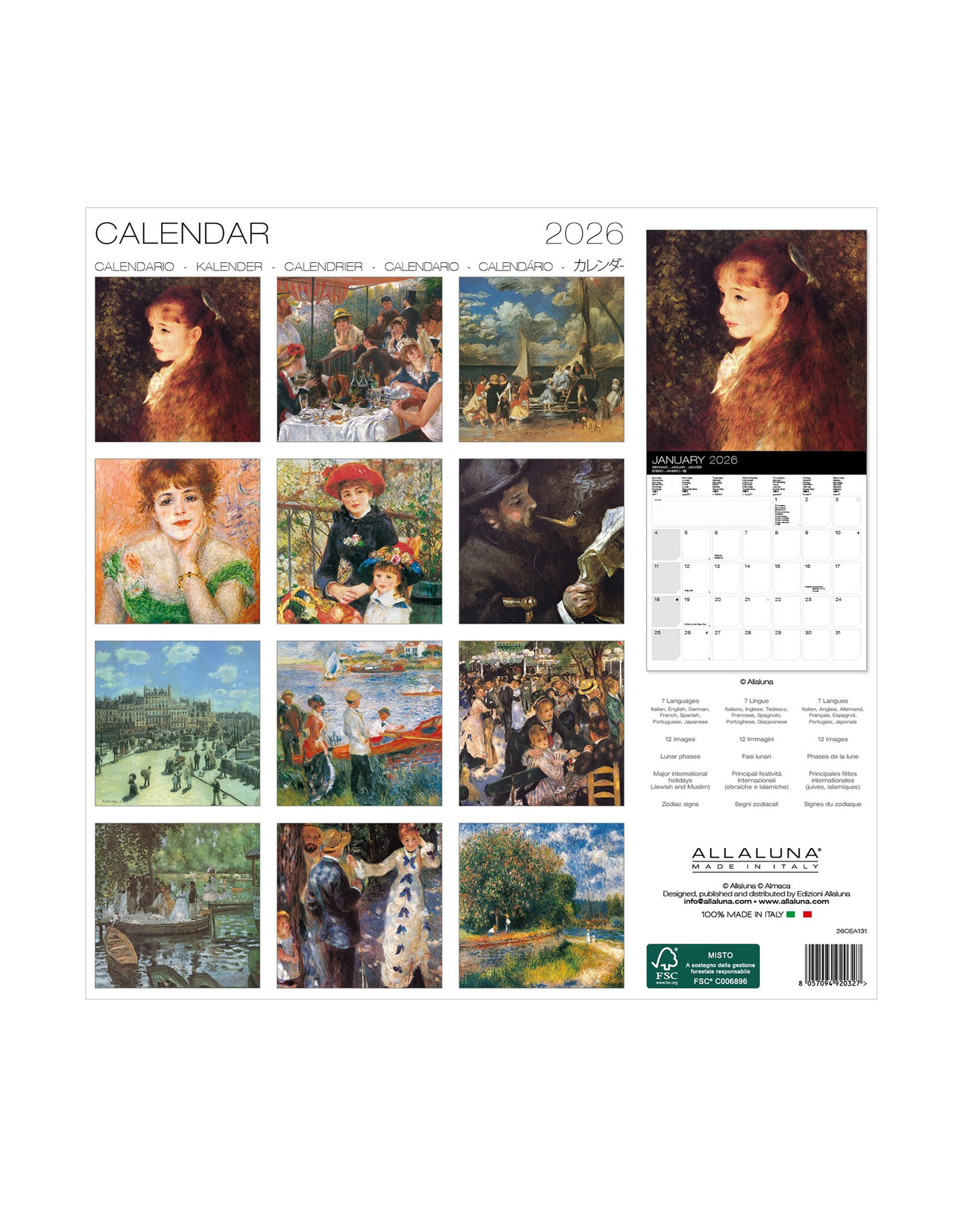 Allaluna Renoir 2026 12x12 Wall Calendar