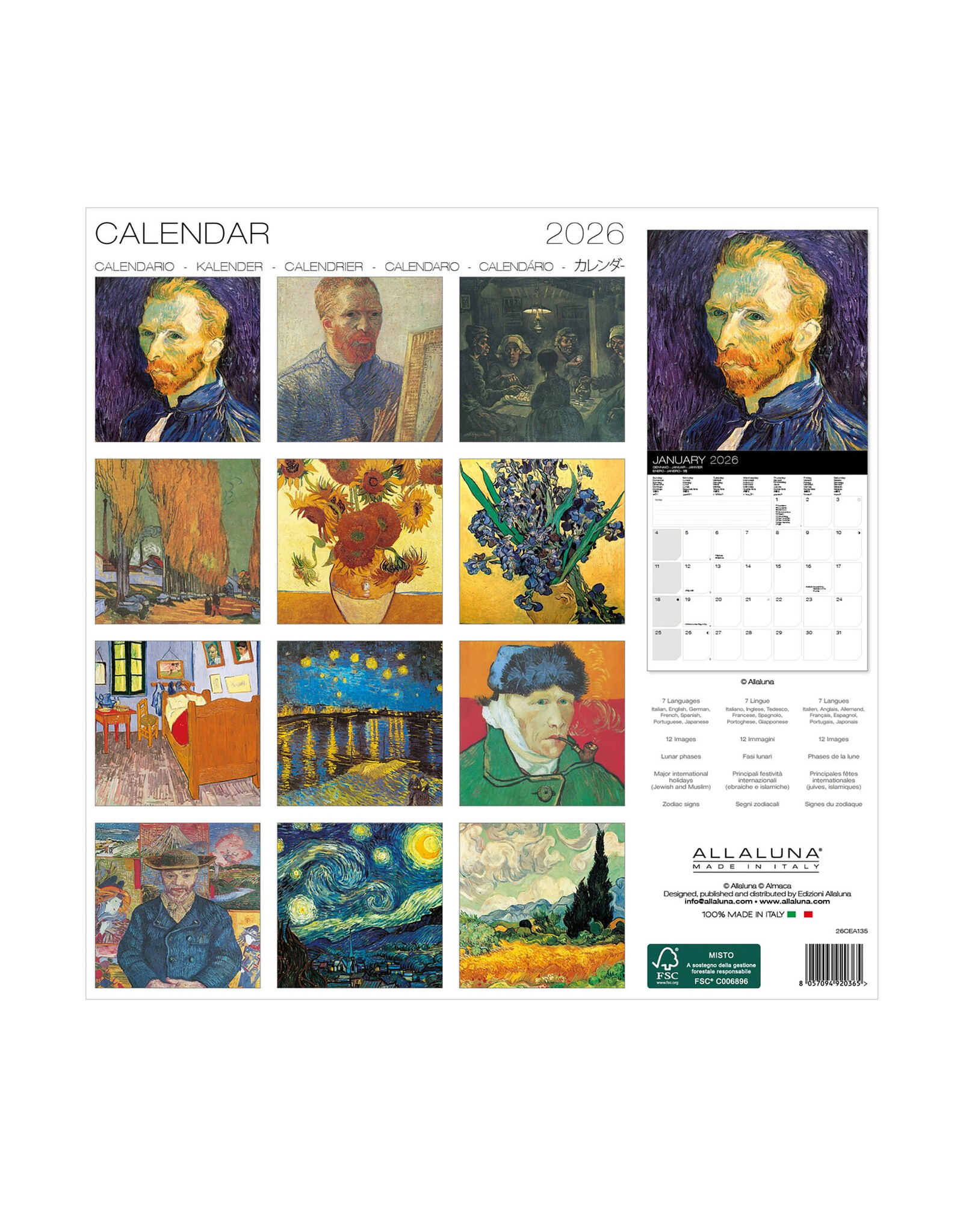 Allaluna Van Gogh 2026 12x12 Wall Calendar