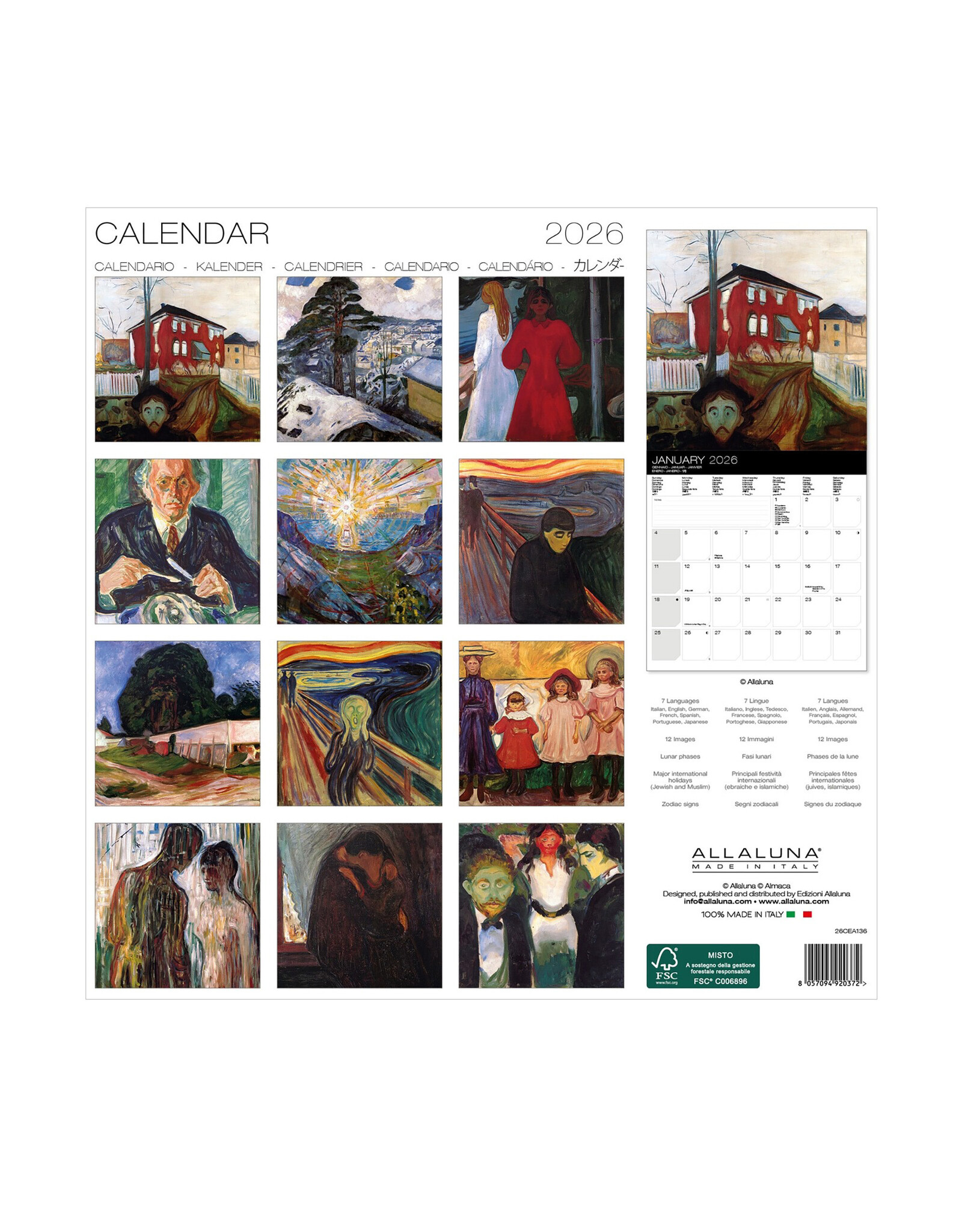 Allaluna Munch 2026 12x12 Wall Calendar