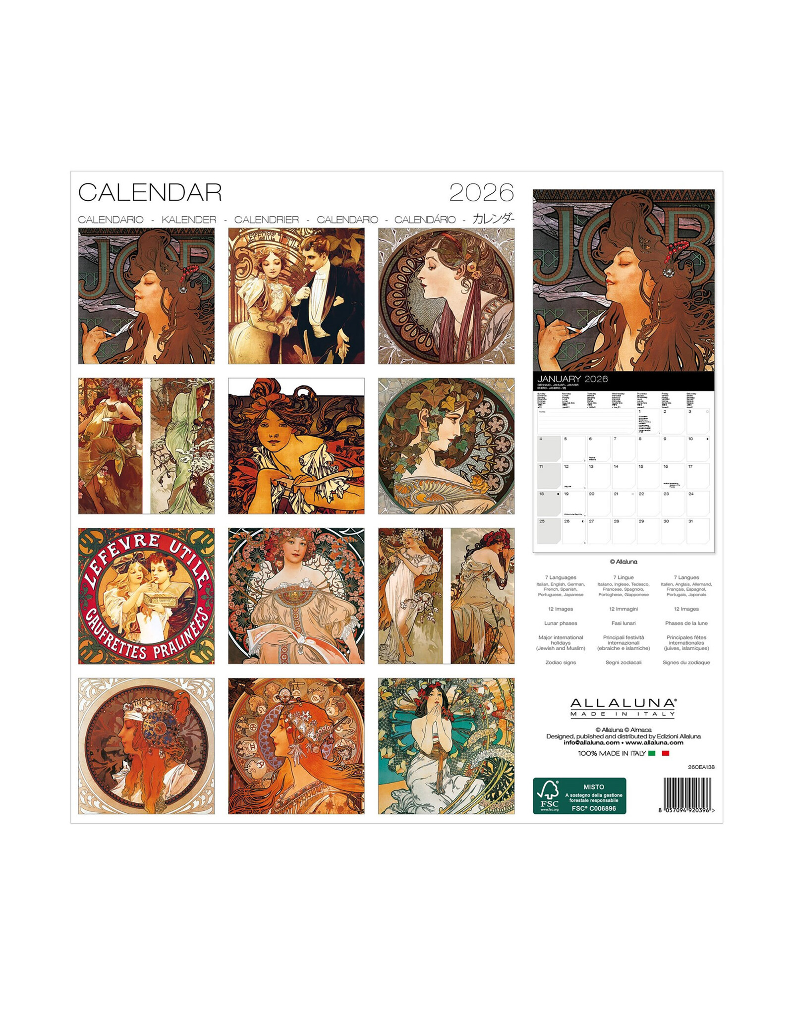 Allaluna Mucha 2026 12x12 Wall Calendar