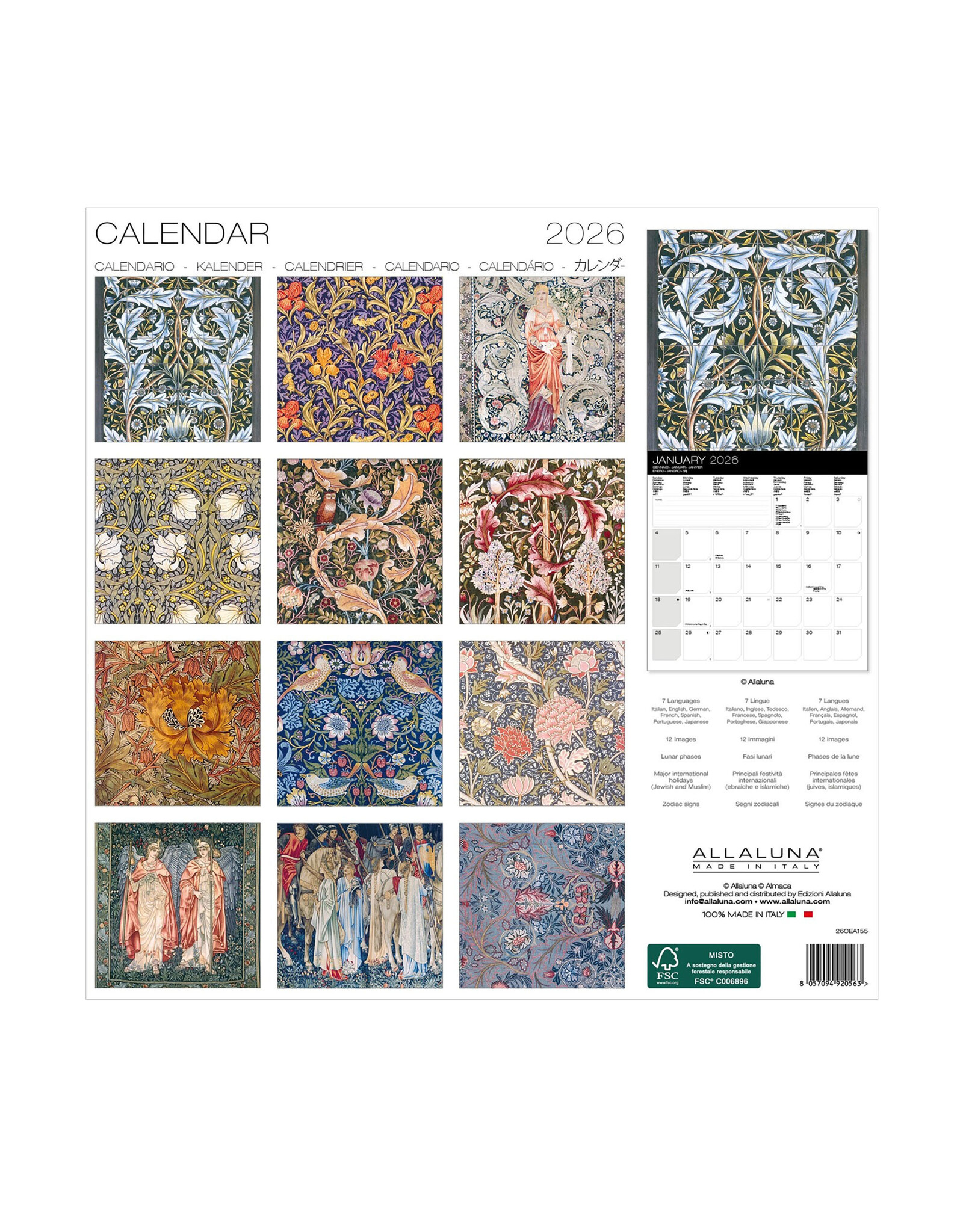 Allaluna William Morris 2026 12x12 Wall Calendar