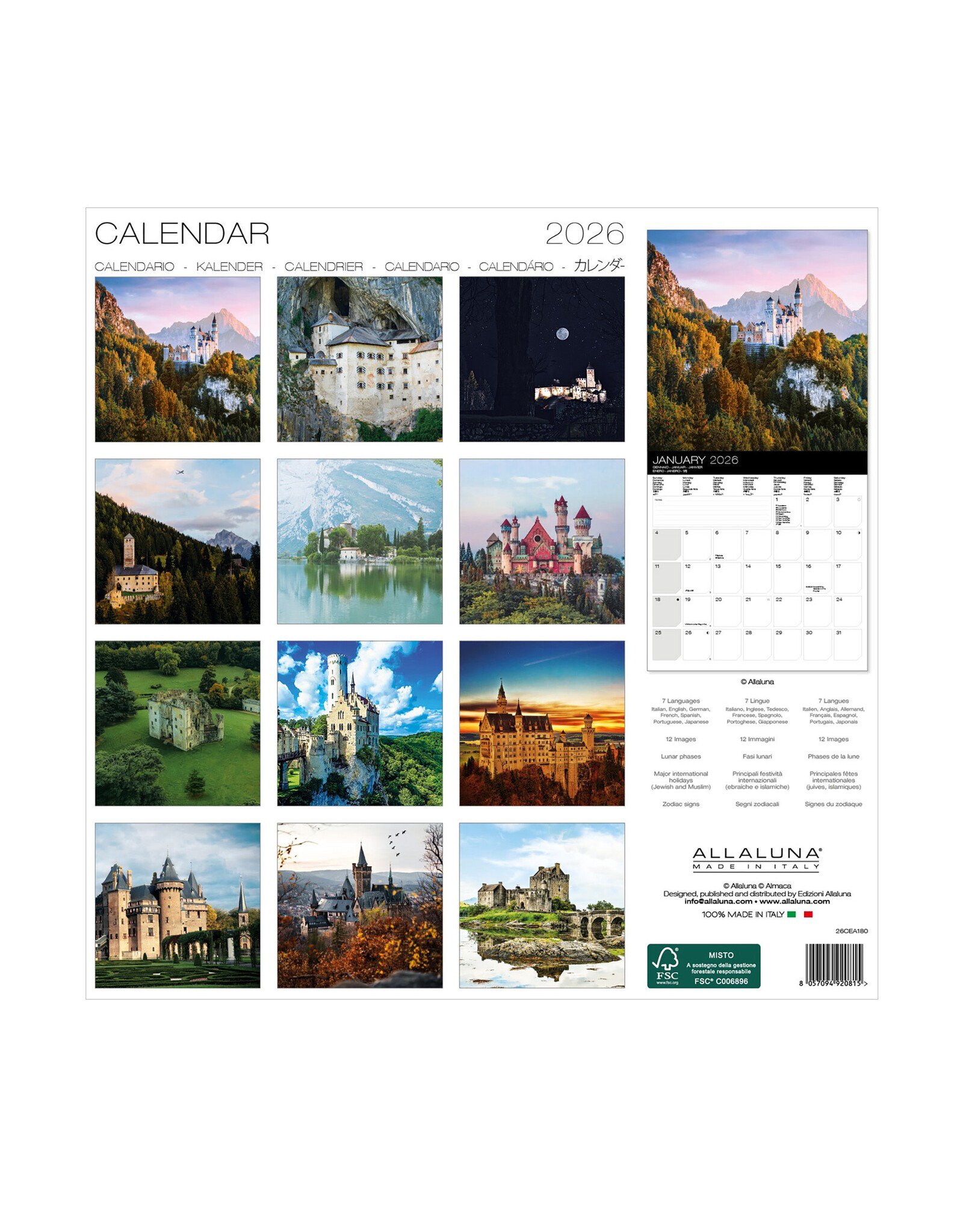 Allaluna Castles 2026 12x12 Wall Calendar