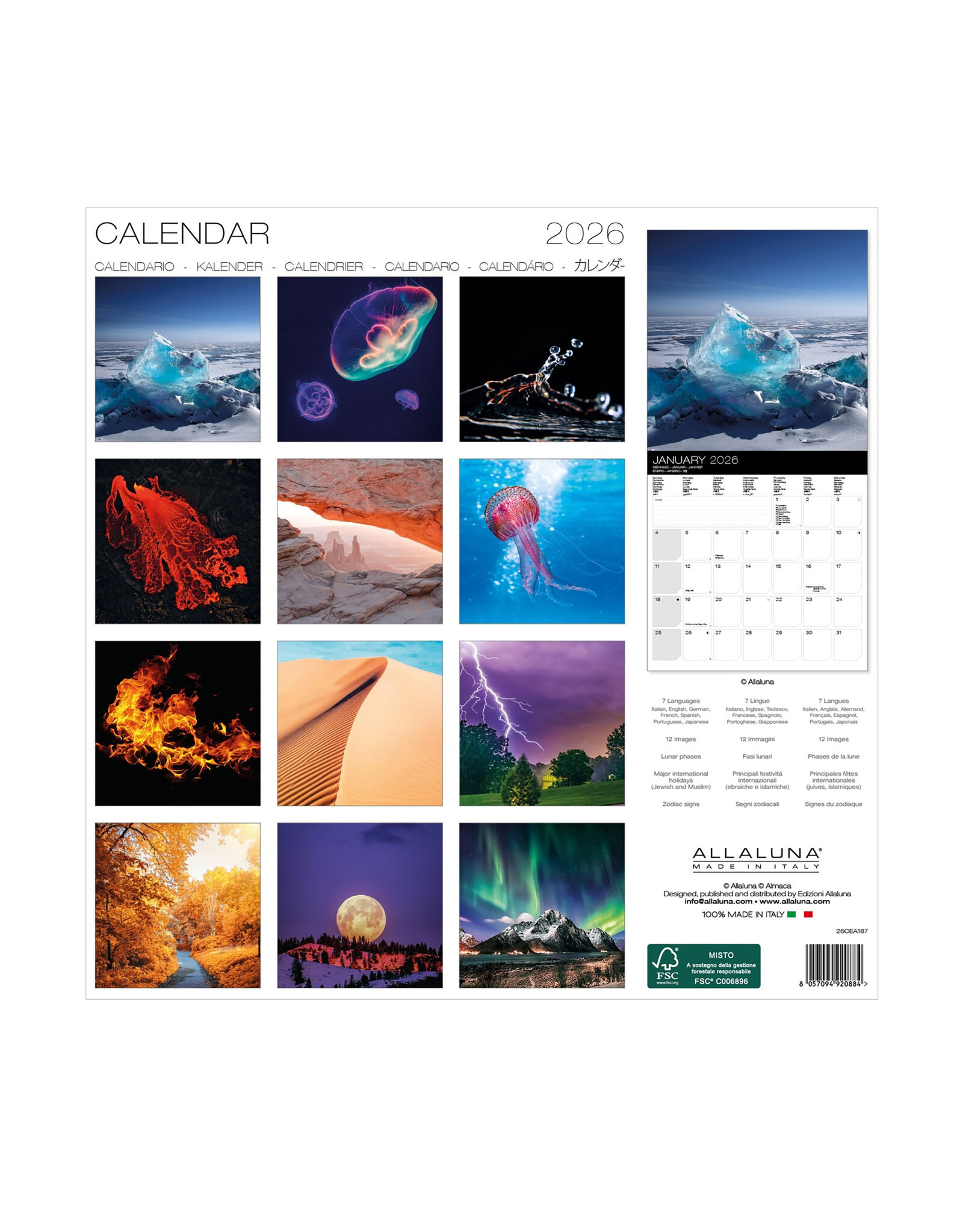 Allaluna Specatacular Nature 2026 12x12 Wall Calendar