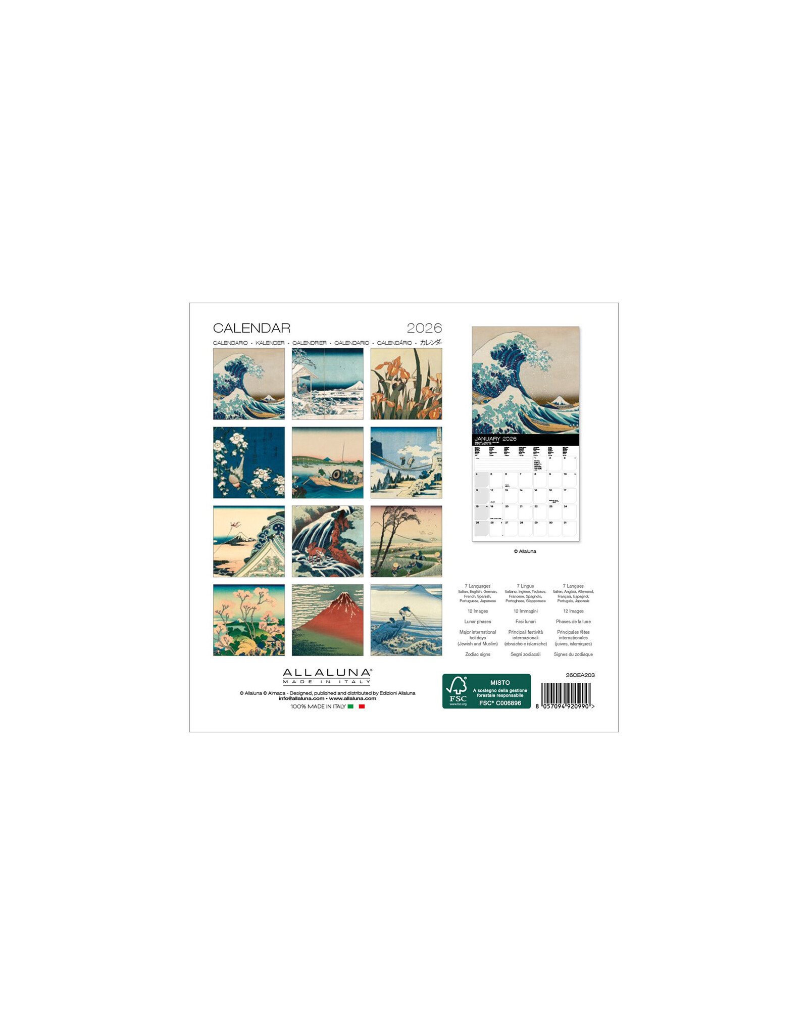 Allaluna Hokusai 2026 7x7 Small Wall Calendar