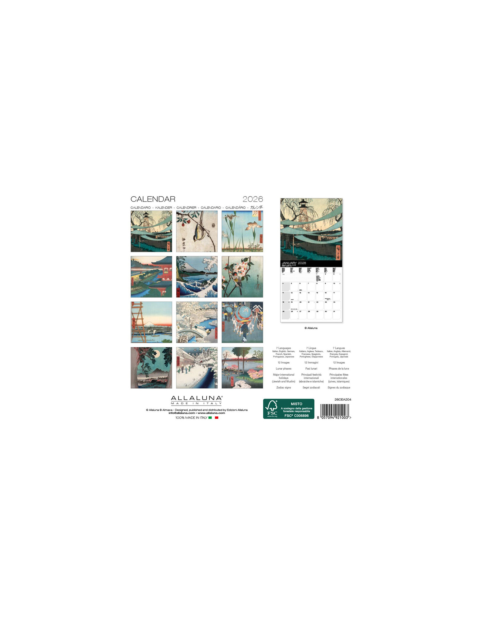 Allaluna Hiroshige 2026 7x7 Small Wall Calendar