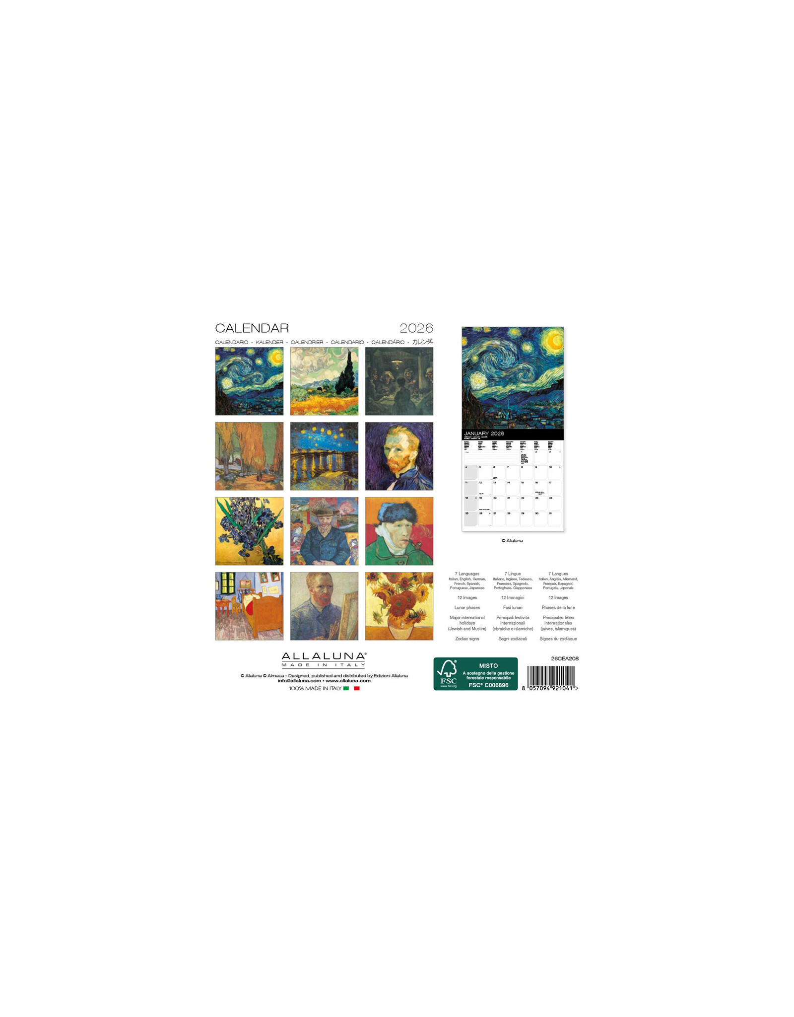 Allaluna Van Gogh 2026 7x7 Small Wall Calendar