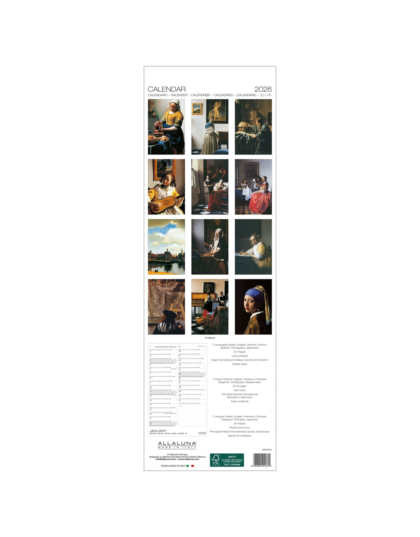 Allaluna Vermeer 2026 6.3x19.3 Long Wall Calendar