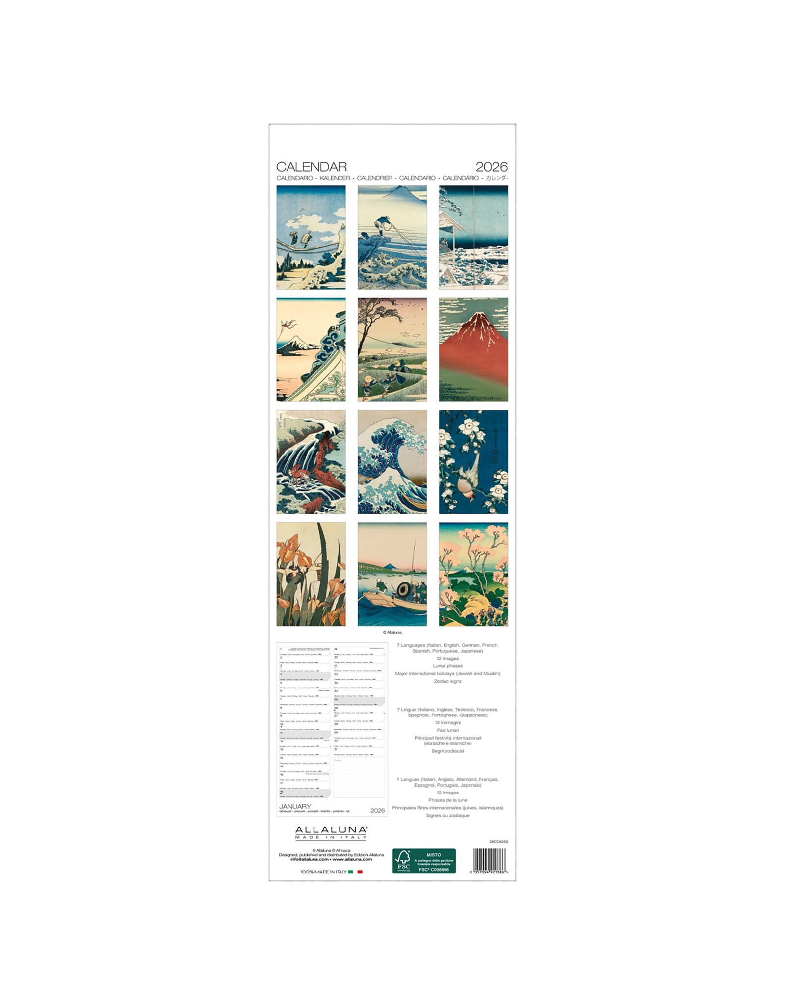 Allaluna Hokusai 2026 6.3x19.3 Long Wall Calendar