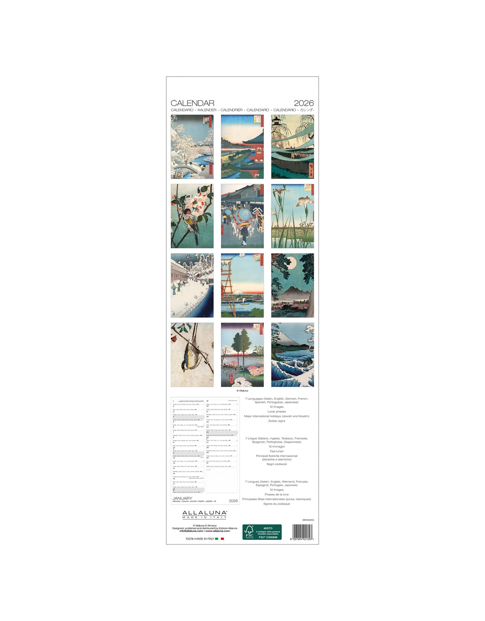 Allaluna Hiroshige 2026 6.3x19.3 Long Wall Calendar