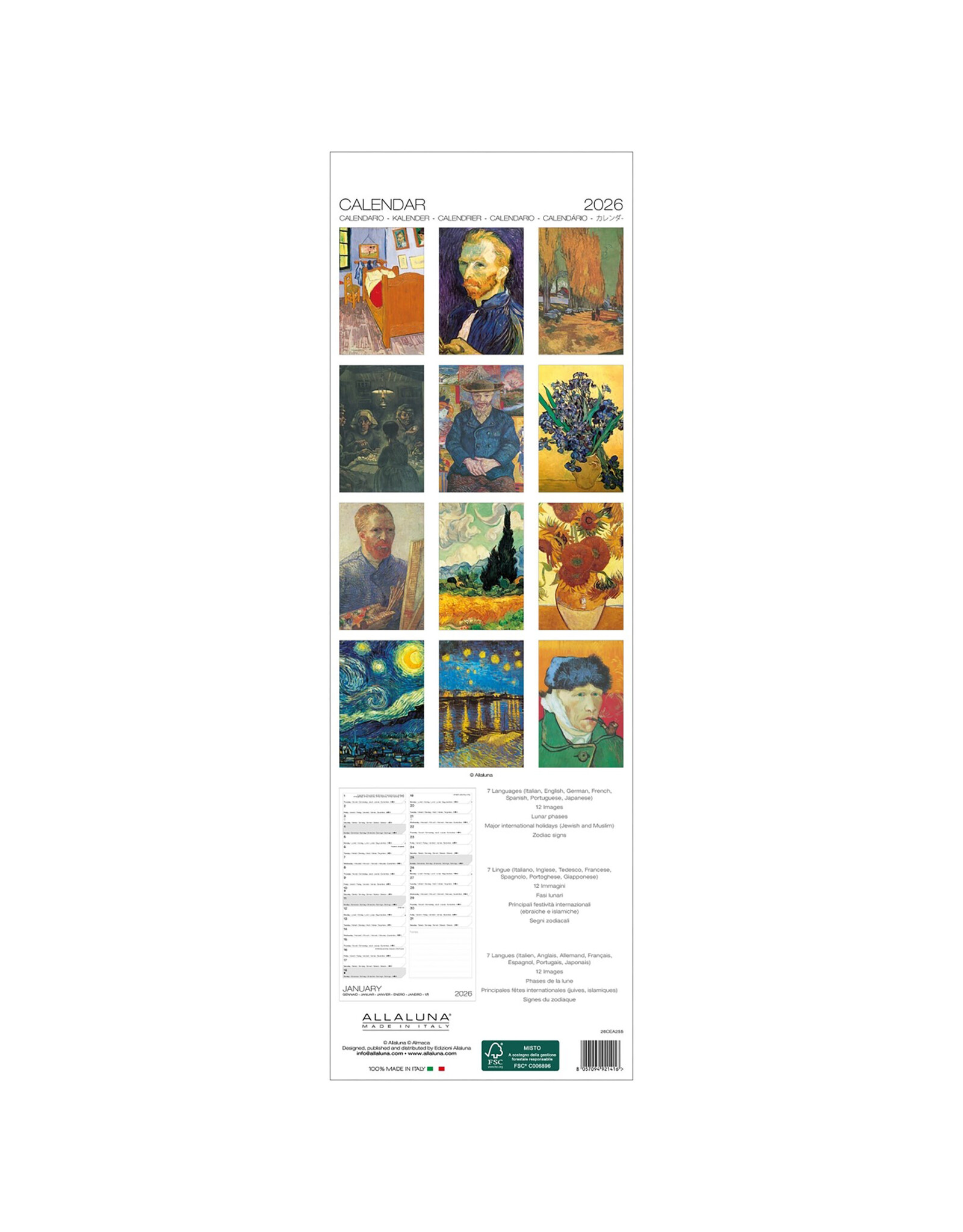 Allaluna Van Gogh 2026 6.3x19.3 Long Wall Calendar