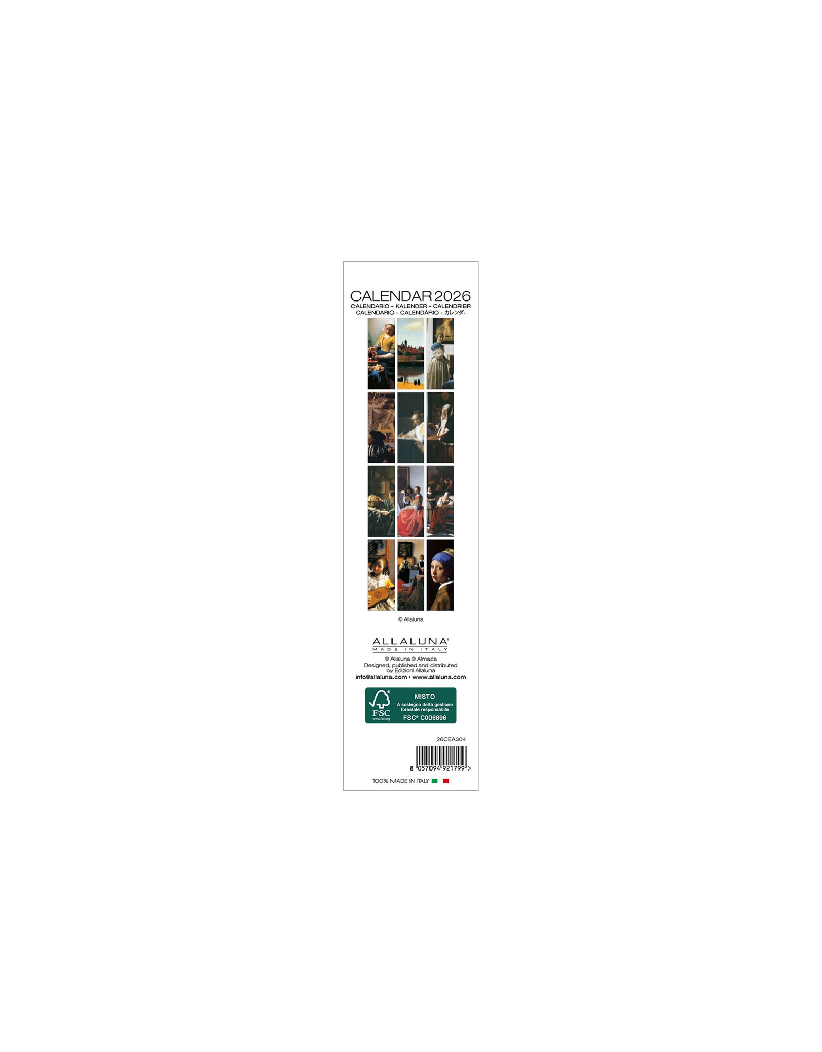Allaluna Vermeer 2026 Bookmark Calendar