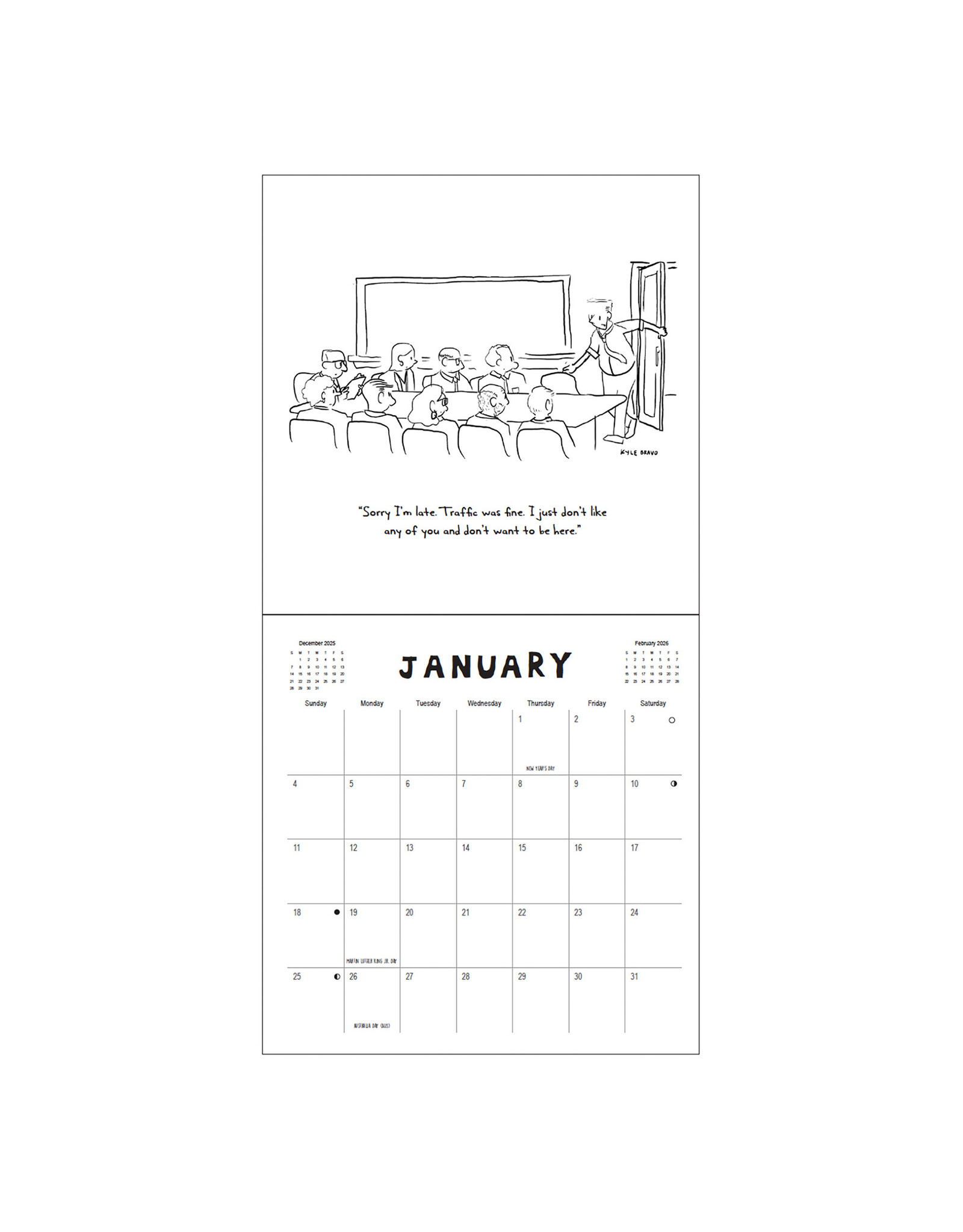 Nelson Line Studio Office 2026 12x12 Cartoon Wall Calendar