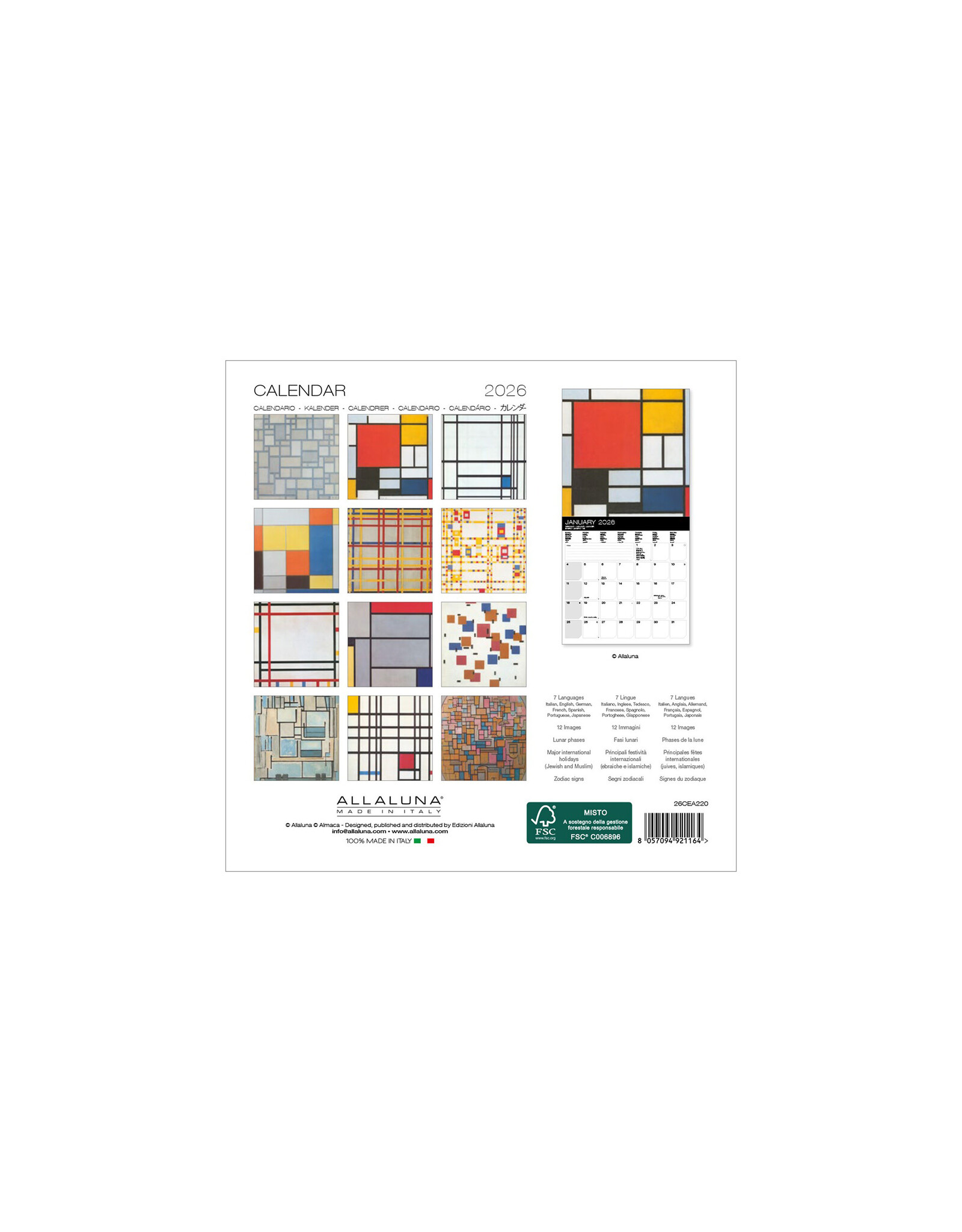 Allaluna Mondrian 2026 7x7 Small Wall Calendar