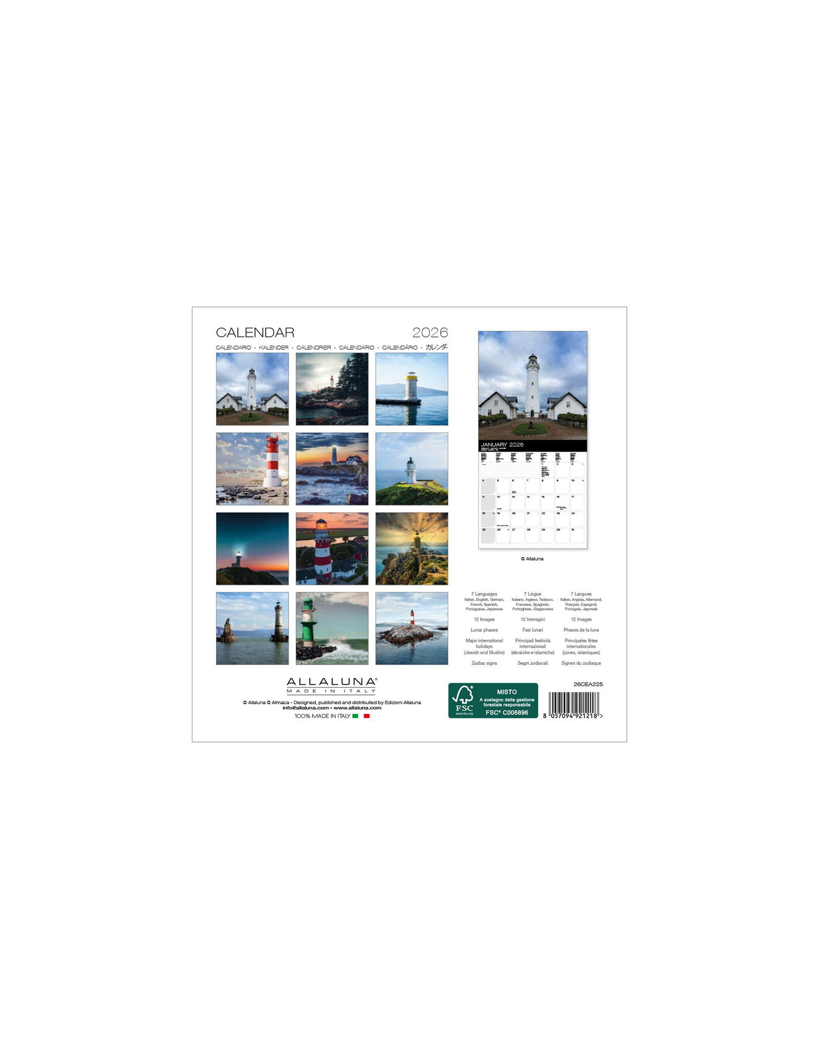 Allaluna Lighthouses 2026 7x7 Small Wall Calendar