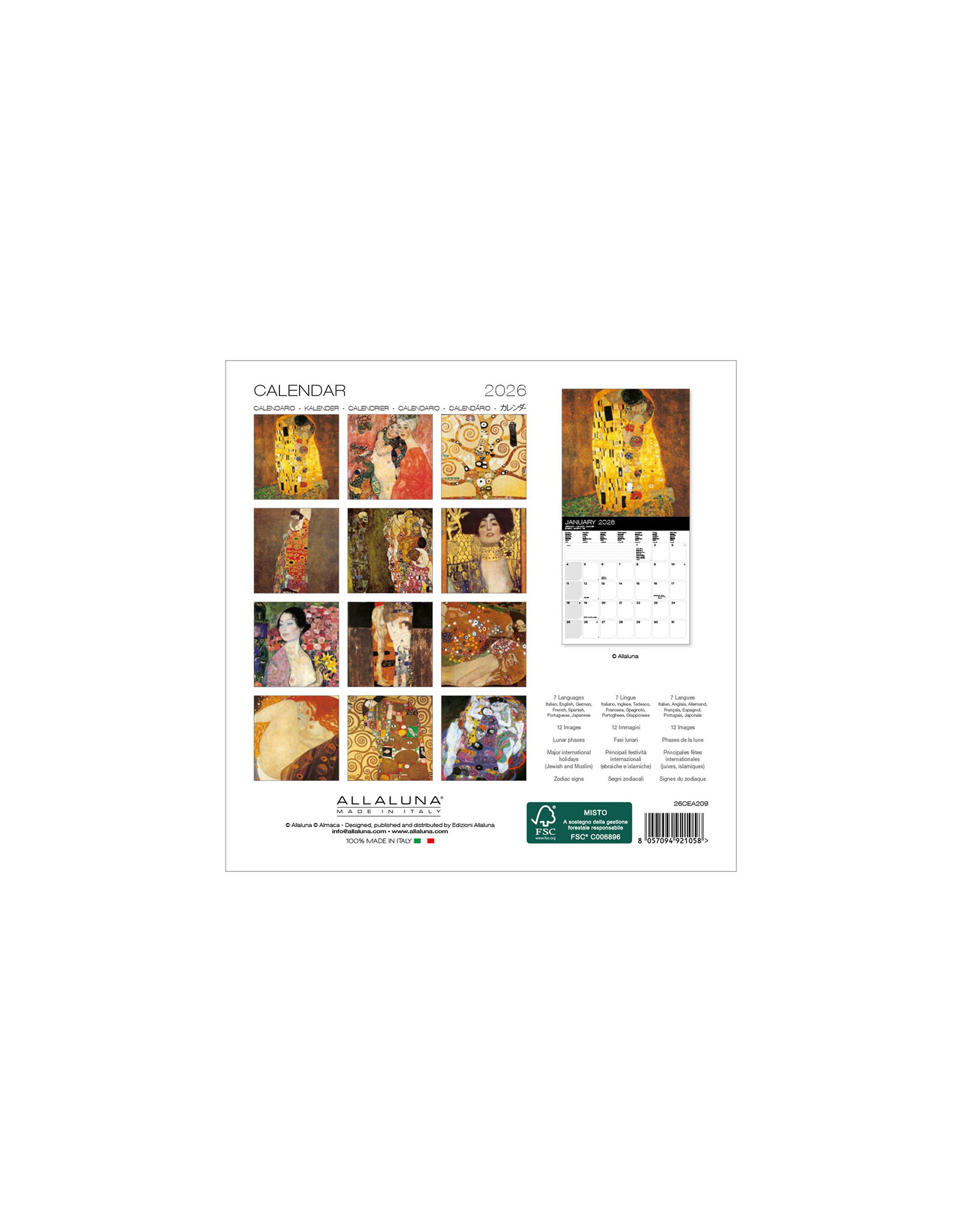Allaluna Klimt 2026 7x7 Small Wall Calendar