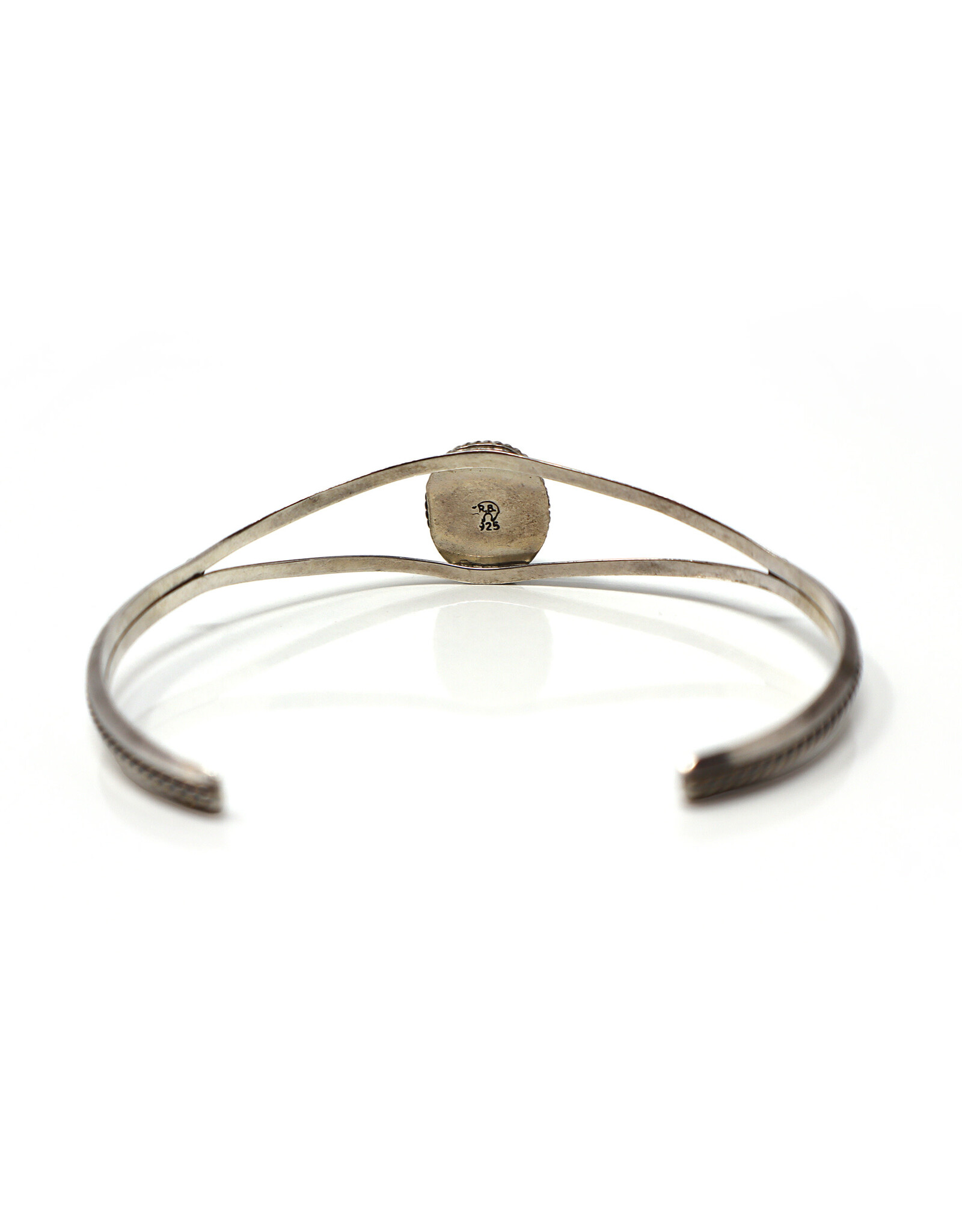 Onyx Cabochon Narrow Split-Shank Sterling Navajo Bracelet with Cord Motif