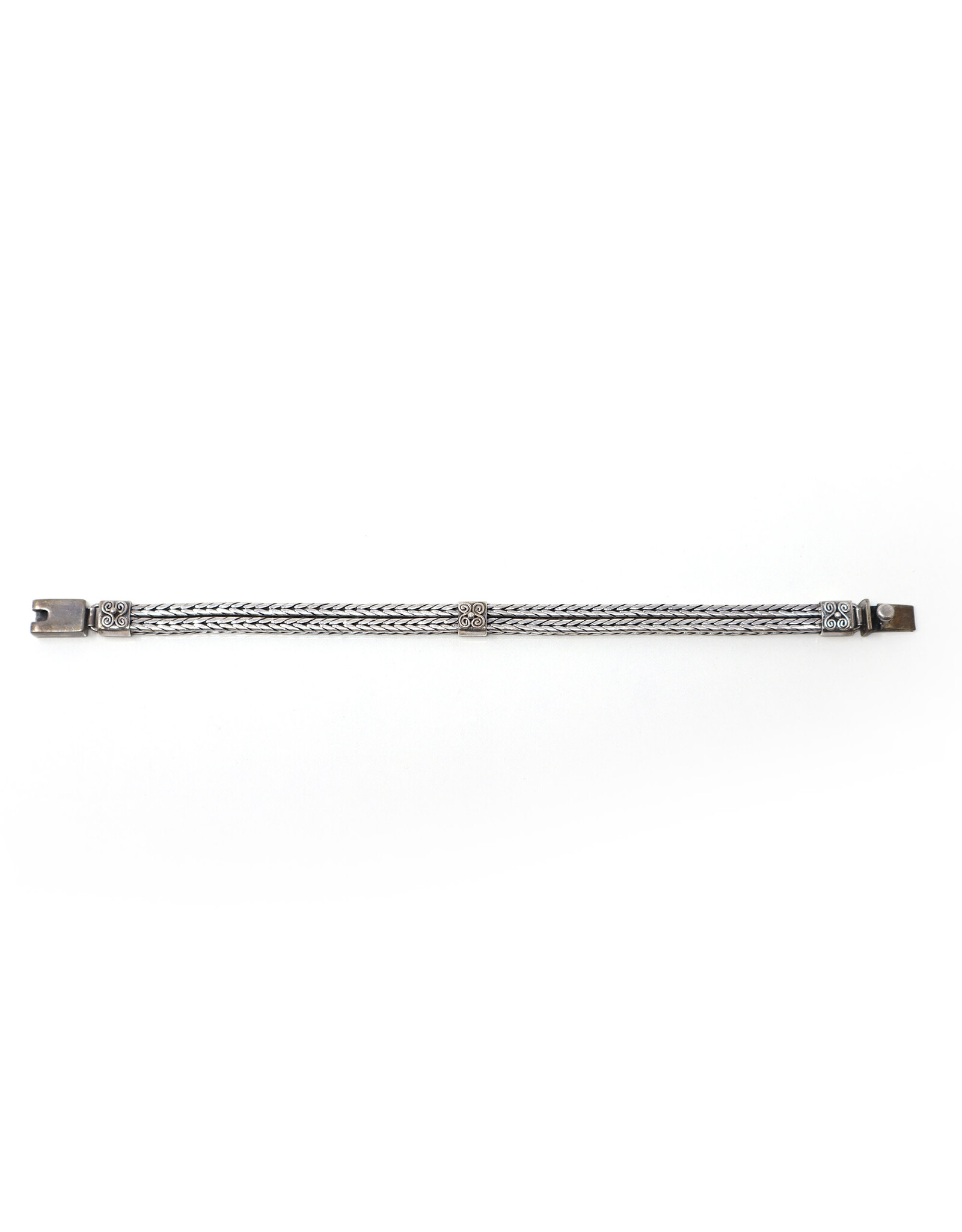 Sterling Heavy Double-Braid Clasp Bracelet with Double-Spiral Motif