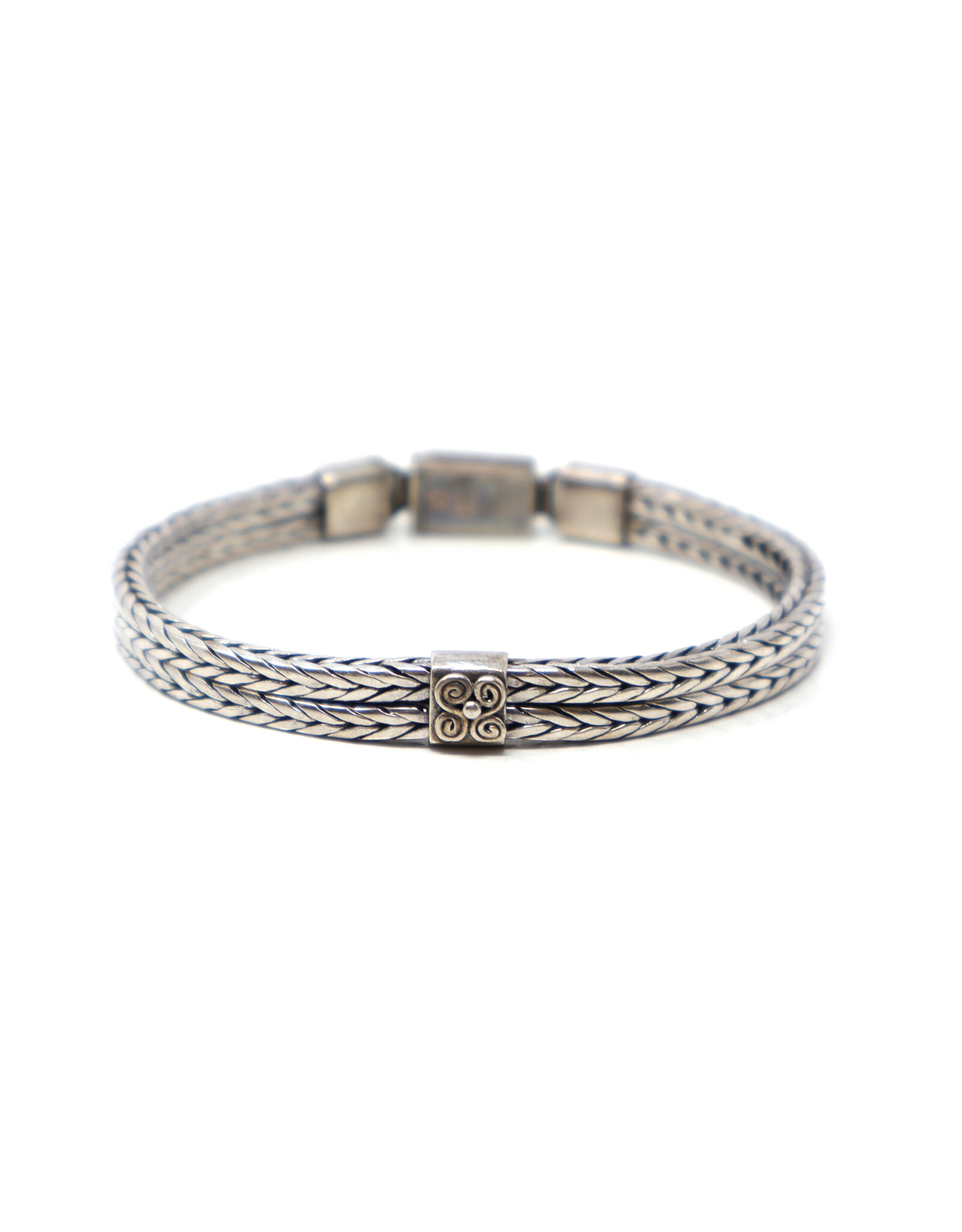 Sterling Heavy Double-Braid Clasp Bracelet with Double-Spiral Motif