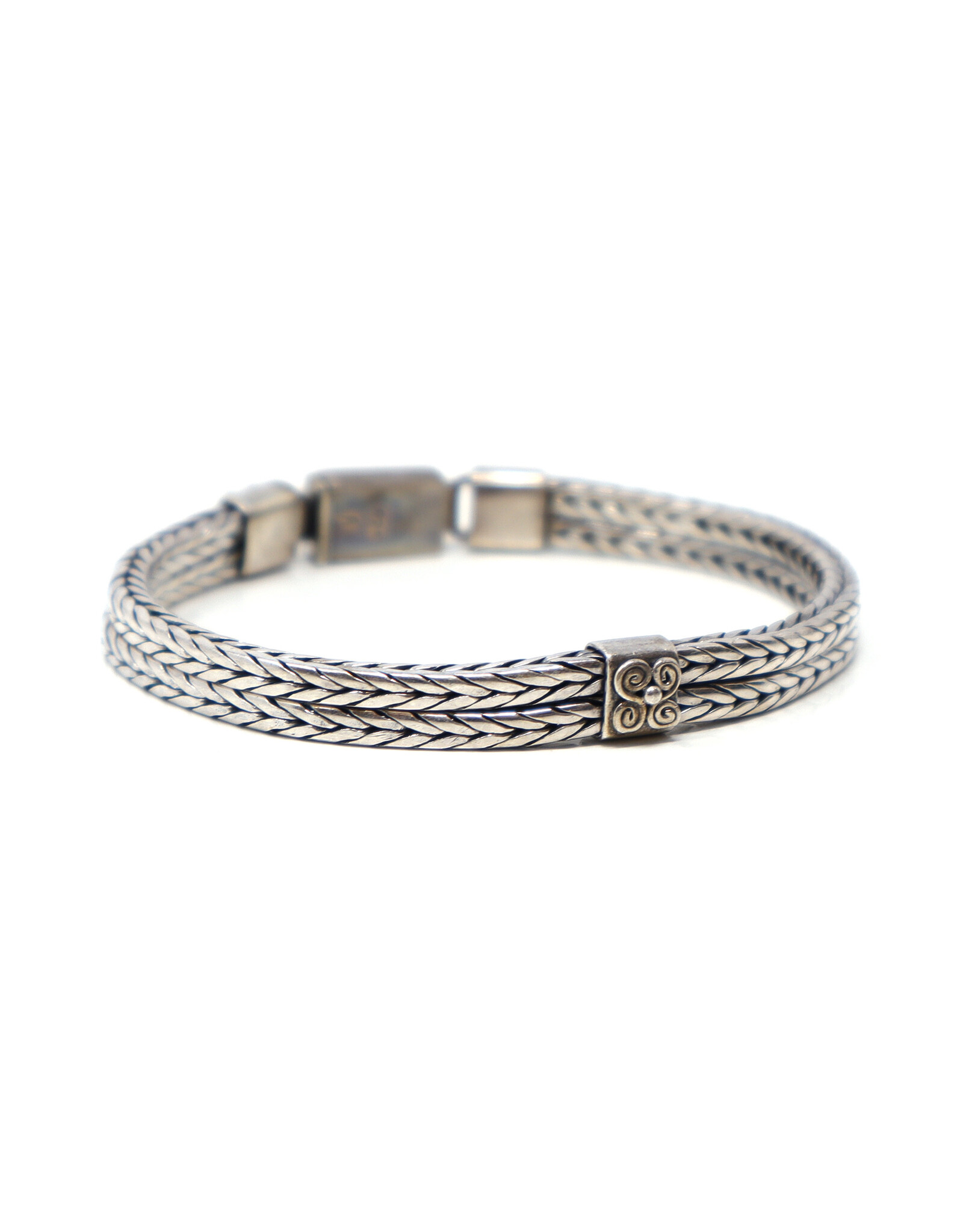 Sterling Heavy Double-Braid Clasp Bracelet with Double-Spiral Motif