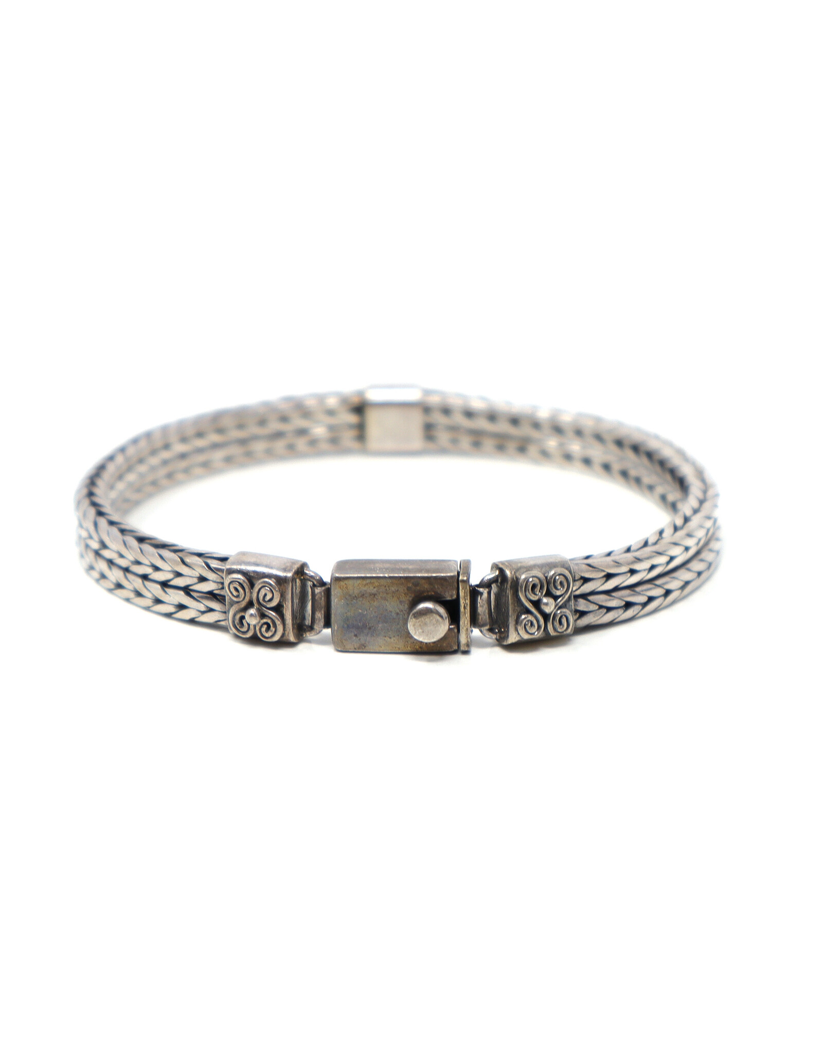 Sterling Heavy Double-Braid Clasp Bracelet with Double-Spiral Motif
