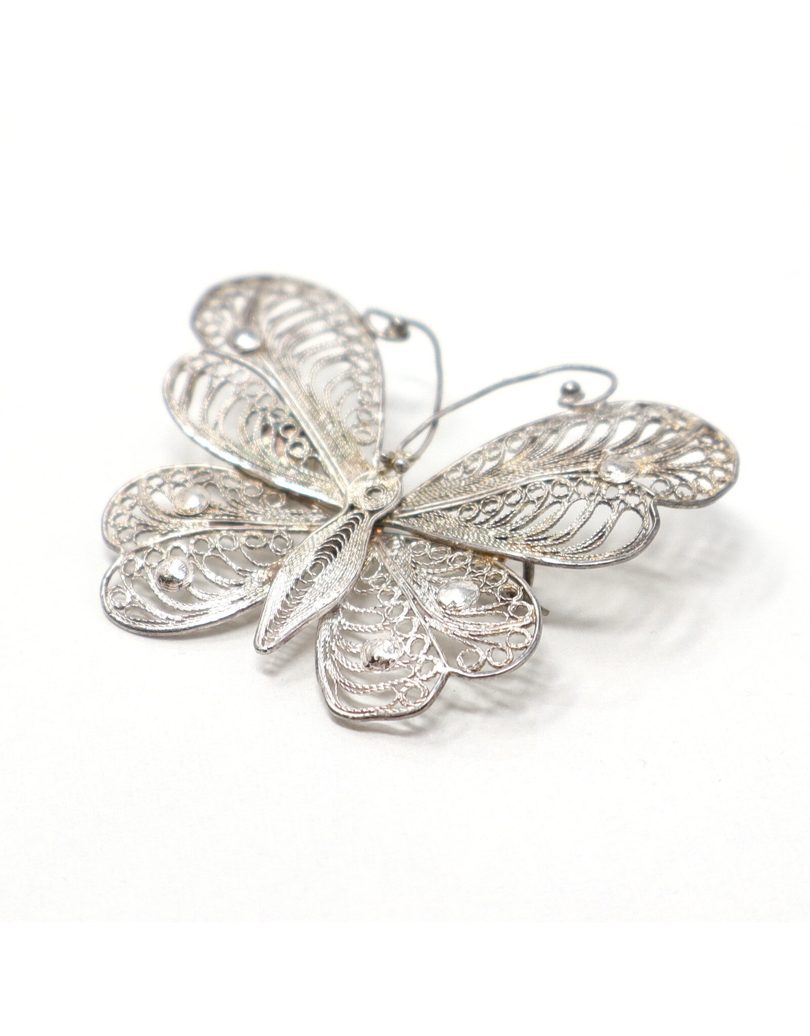 Vintage 835 Silver Filigree Butterfly Brooch