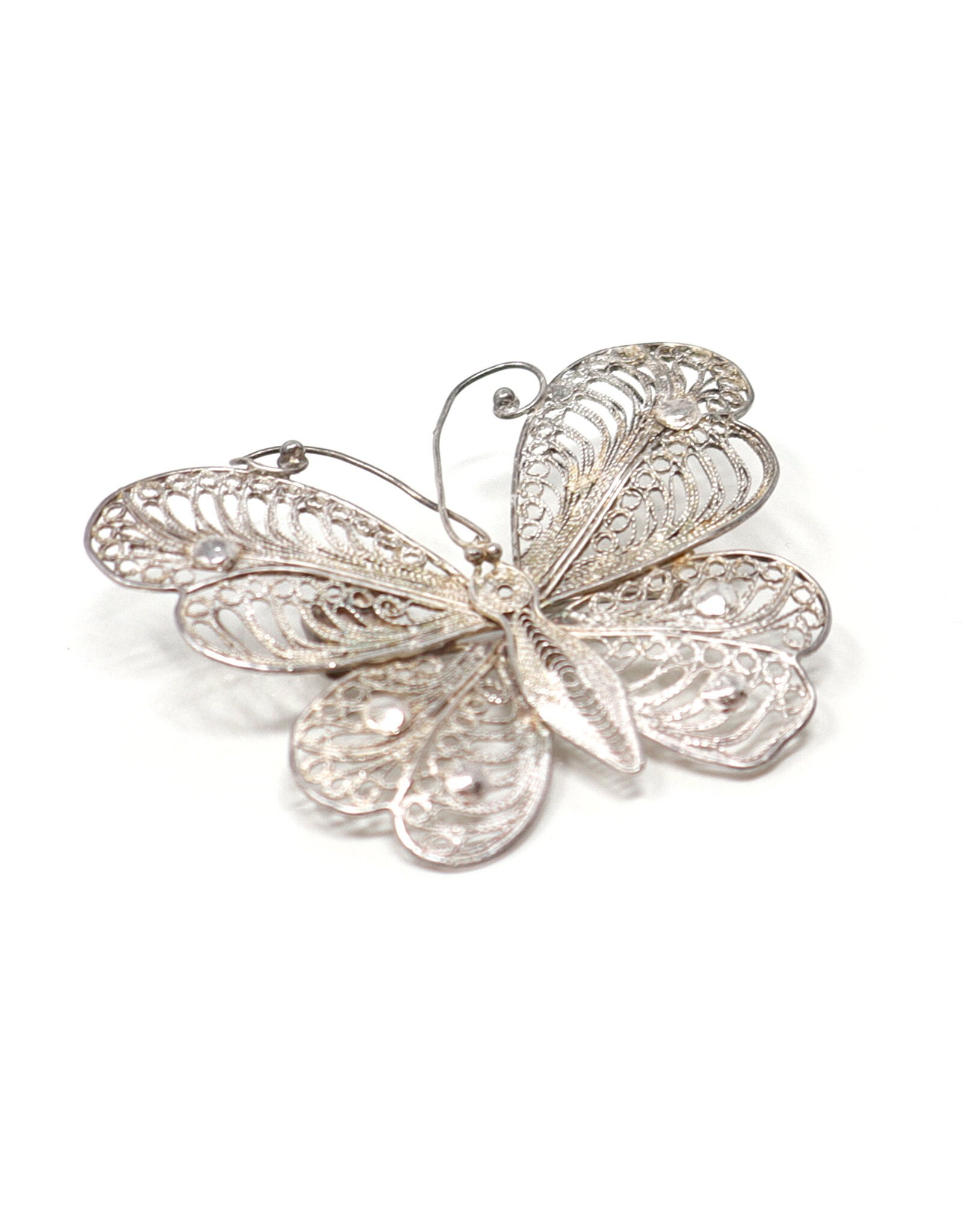 Vintage 835 Silver Filigree Butterfly Brooch