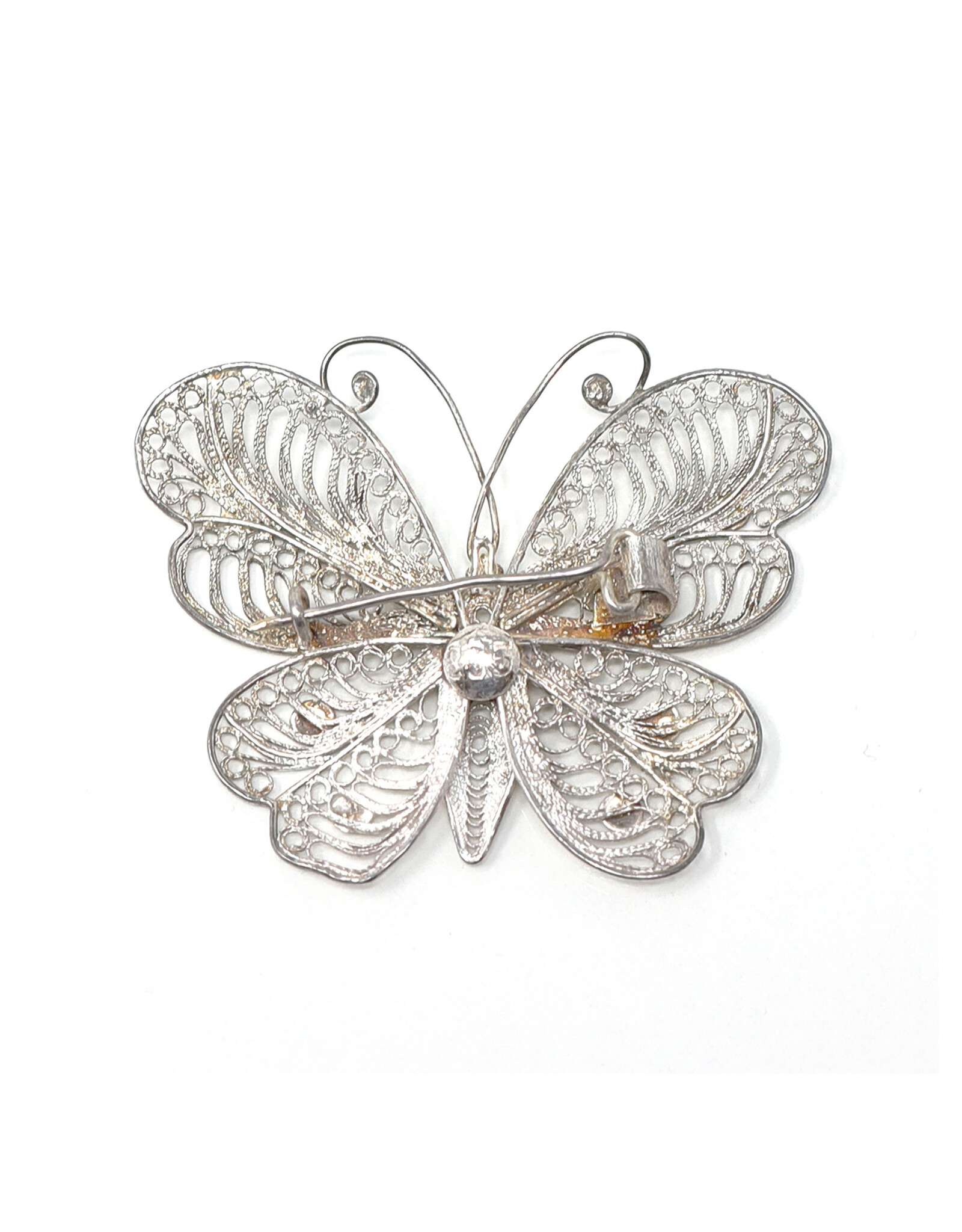 Vintage 835 Silver Filigree Butterfly Brooch