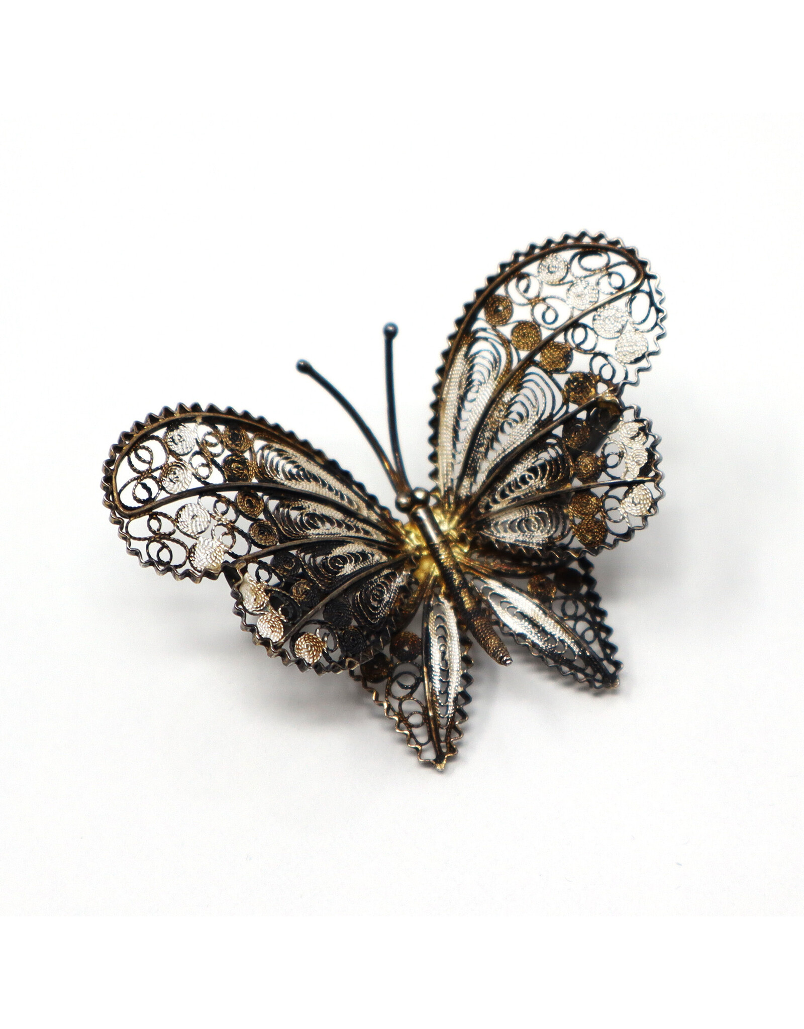 Vintage 800 Silver Filigree Butterfly Brooch