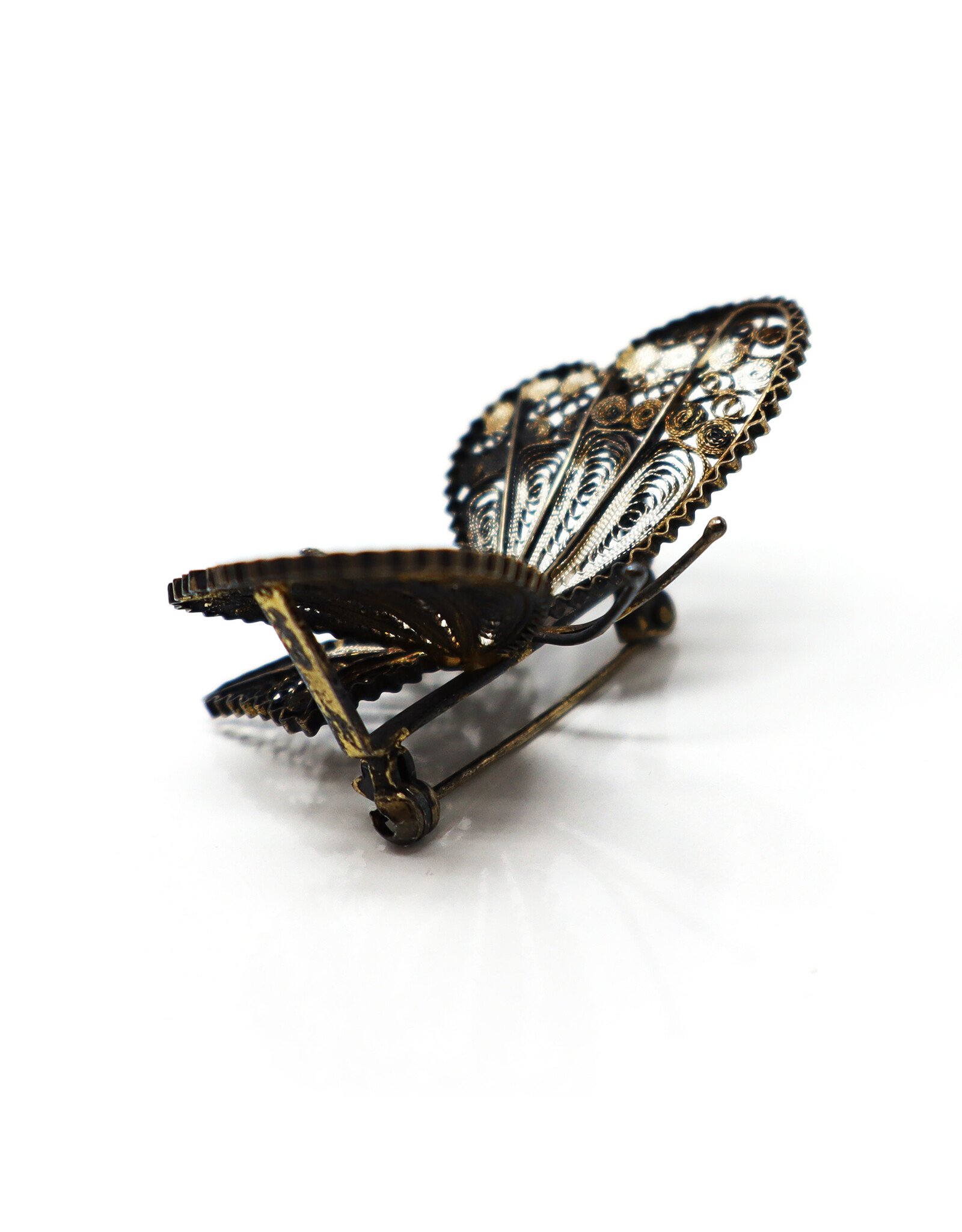 Vintage 800 Silver Filigree Butterfly Brooch