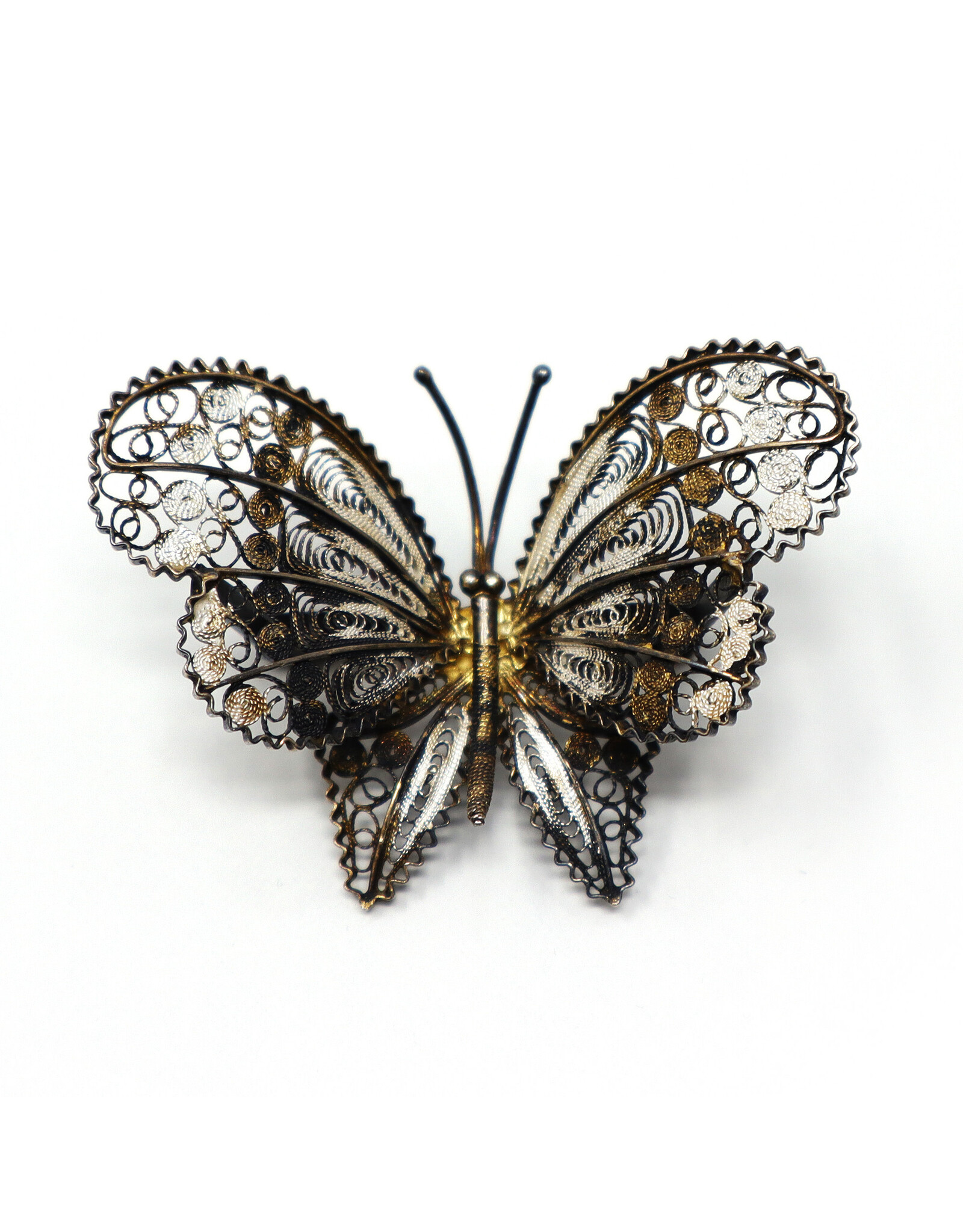 Vintage 800 Silver Filigree Butterfly Brooch