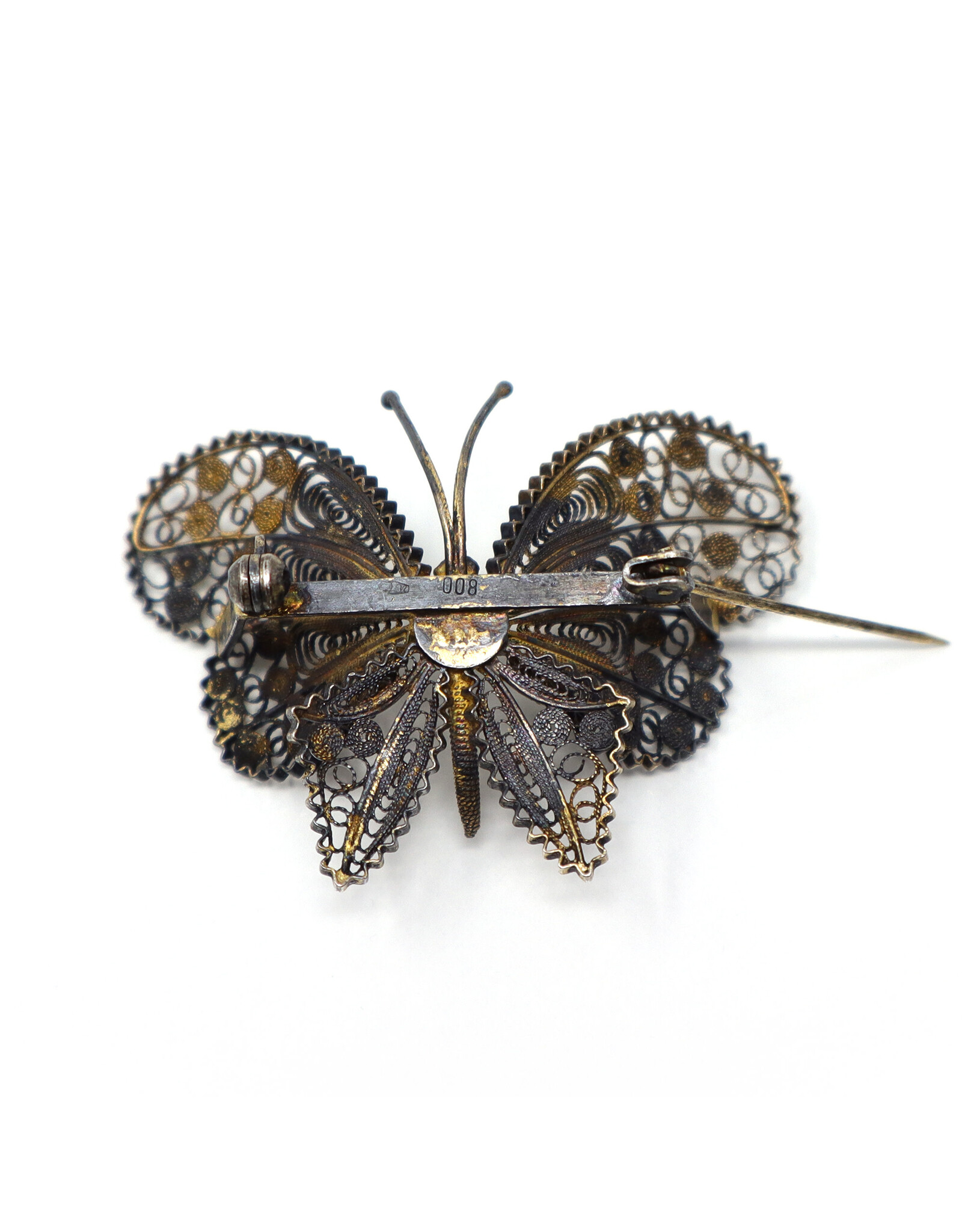 Vintage 800 Silver Filigree Butterfly Brooch