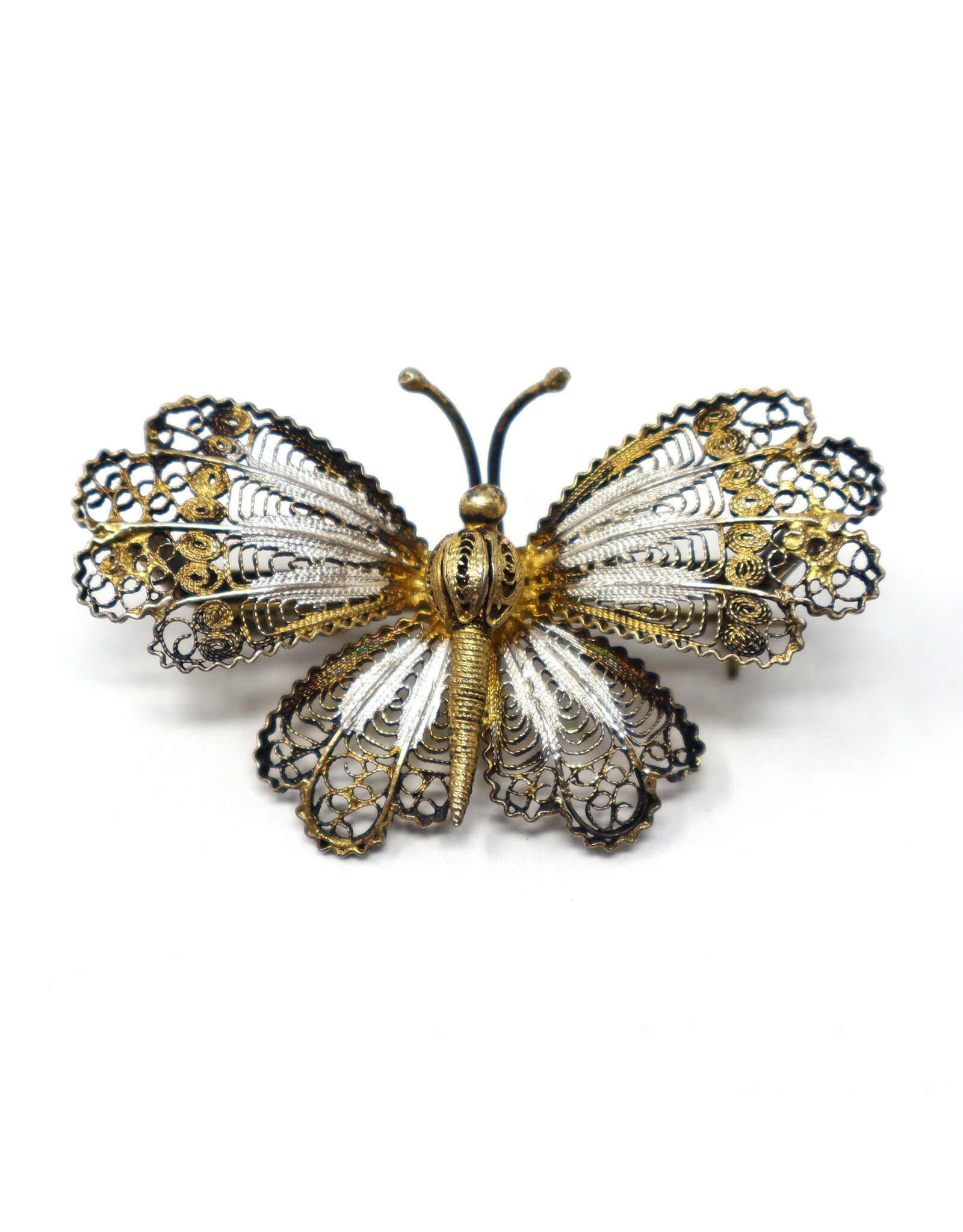 Antique Bi-Color Filigree Butterfly Brooch