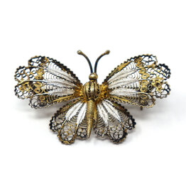 Antique Bi-Color Filigree Butterfly Brooch