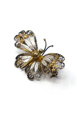 Antique Bi-Color Filigree Butterfly Brooch