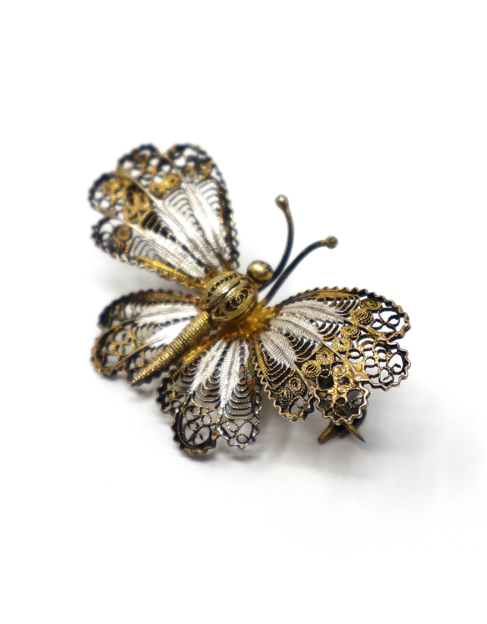Antique Bi-Color Filigree Butterfly Brooch