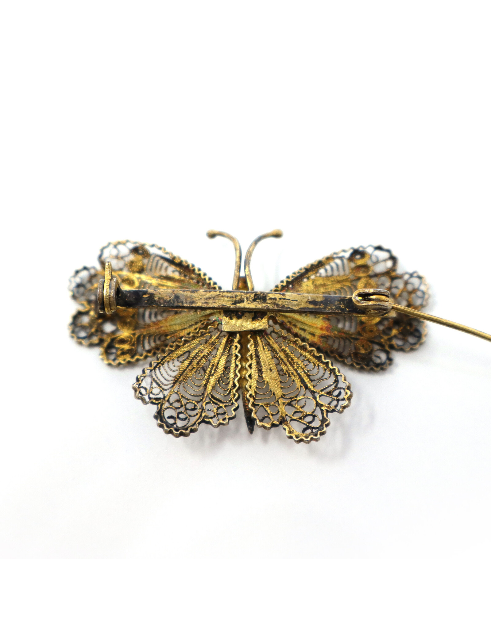 Antique Bi-Color Filigree Butterfly Brooch