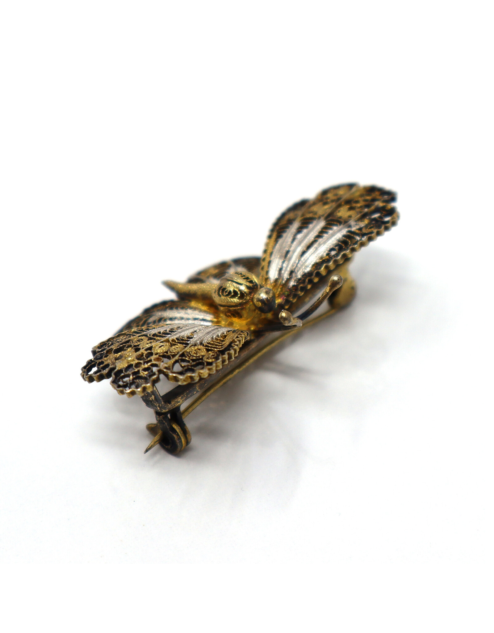 Antique Bi-Color Filigree Butterfly Brooch
