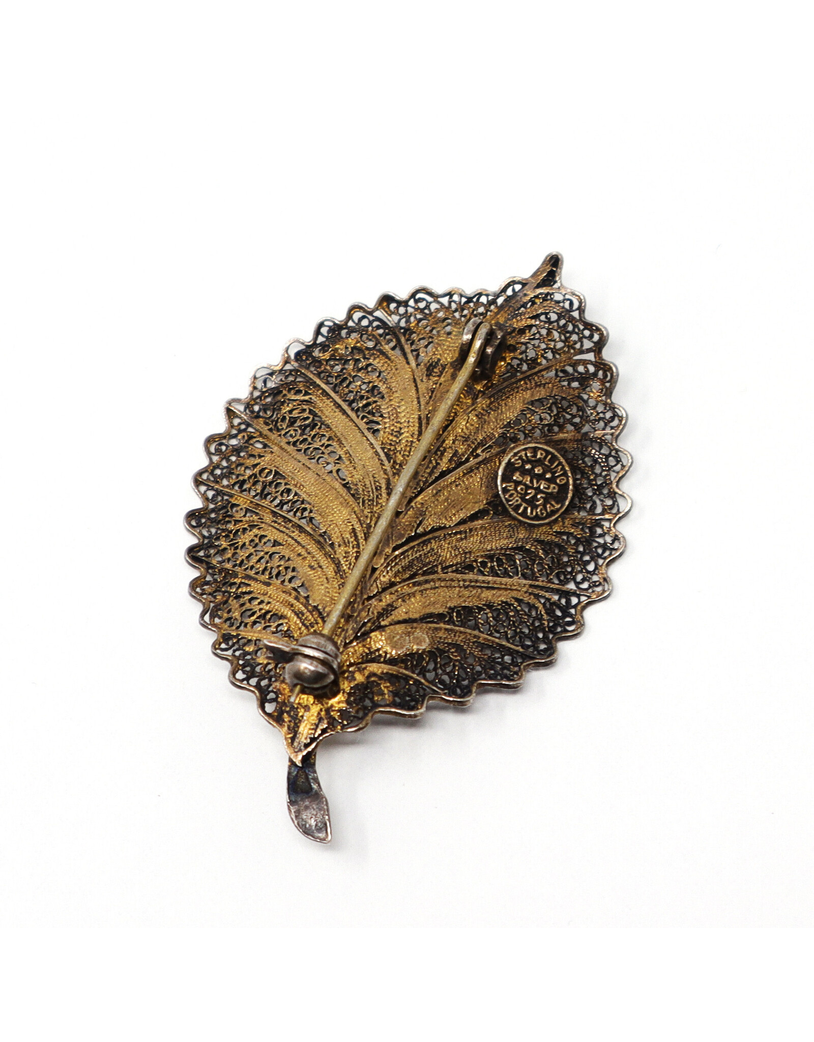 Vintage Sterling Filigree Leaf Brooch