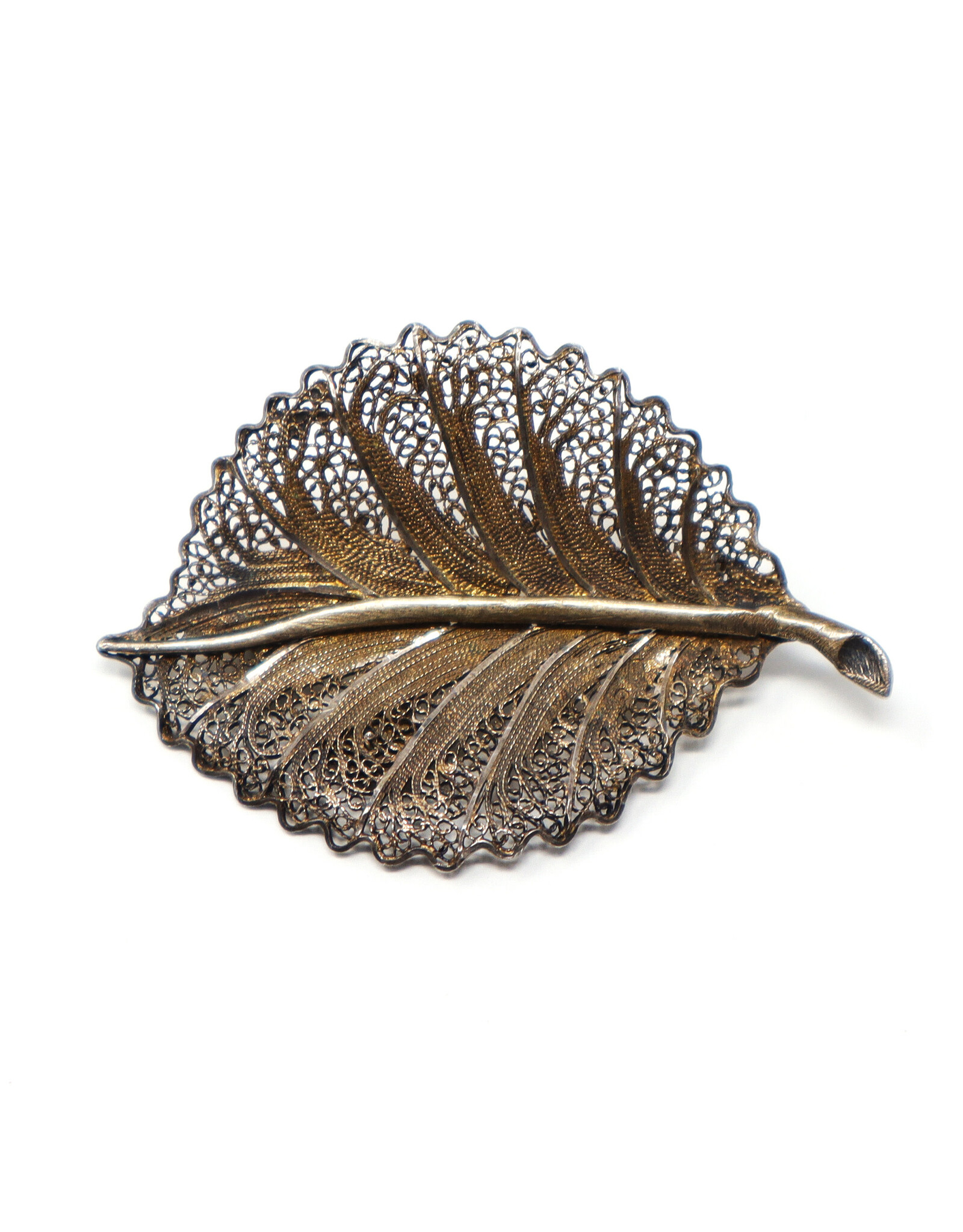 Vintage Sterling Filigree Leaf Brooch