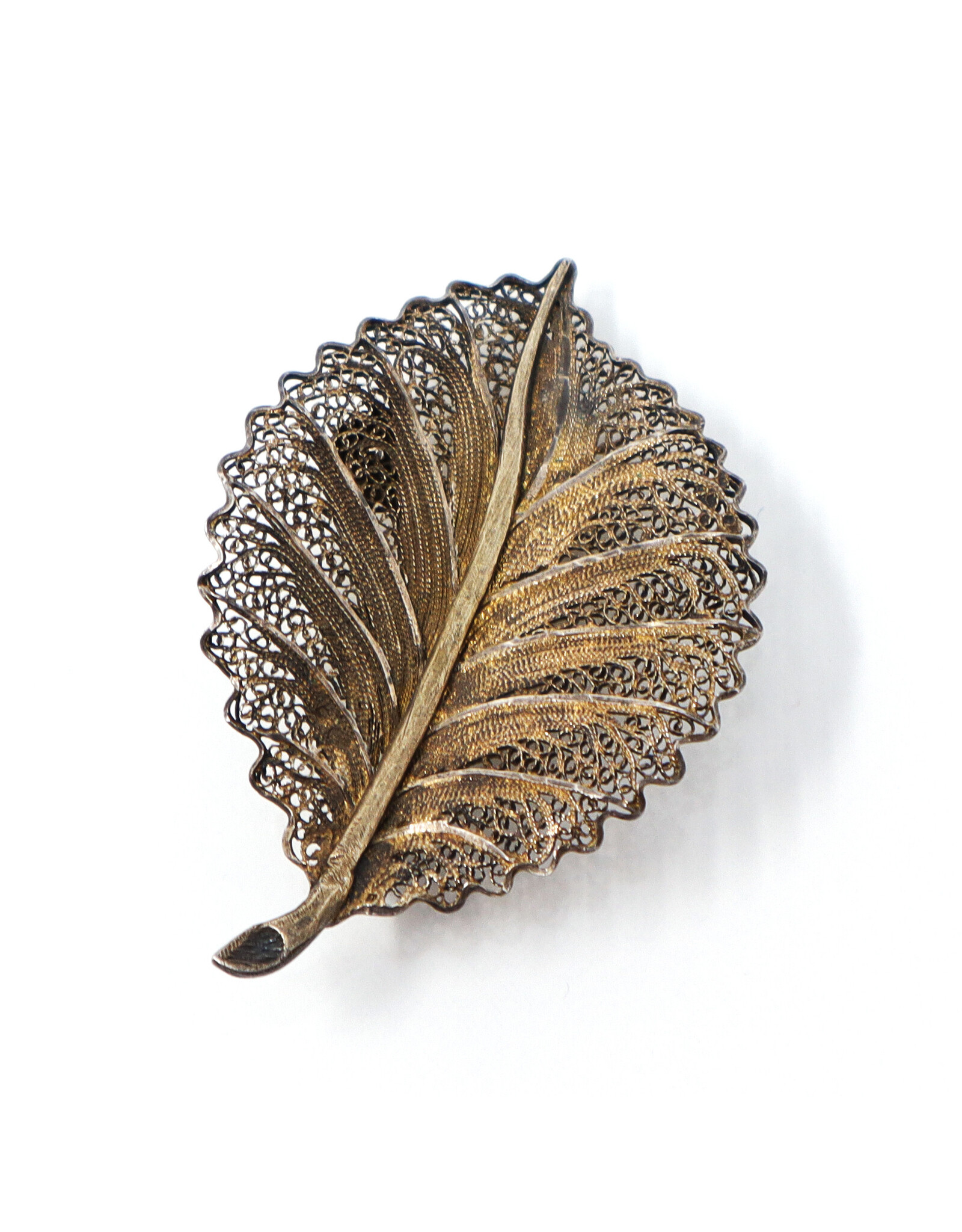 Vintage Sterling Filigree Leaf Brooch