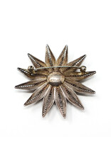Vintage Sterling Filigree Flower Brooch with Pearl Center Surrounded by Stamens