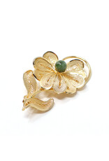 12K Gold-Fill Filigree Flower Brooch with Green Stone