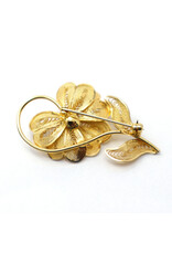 12K Gold-Fill Filigree Flower Brooch with Green Stone