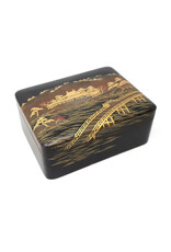 Small Vintage Maki-e Box with Landscape of Uji River and Byodo-In Temple