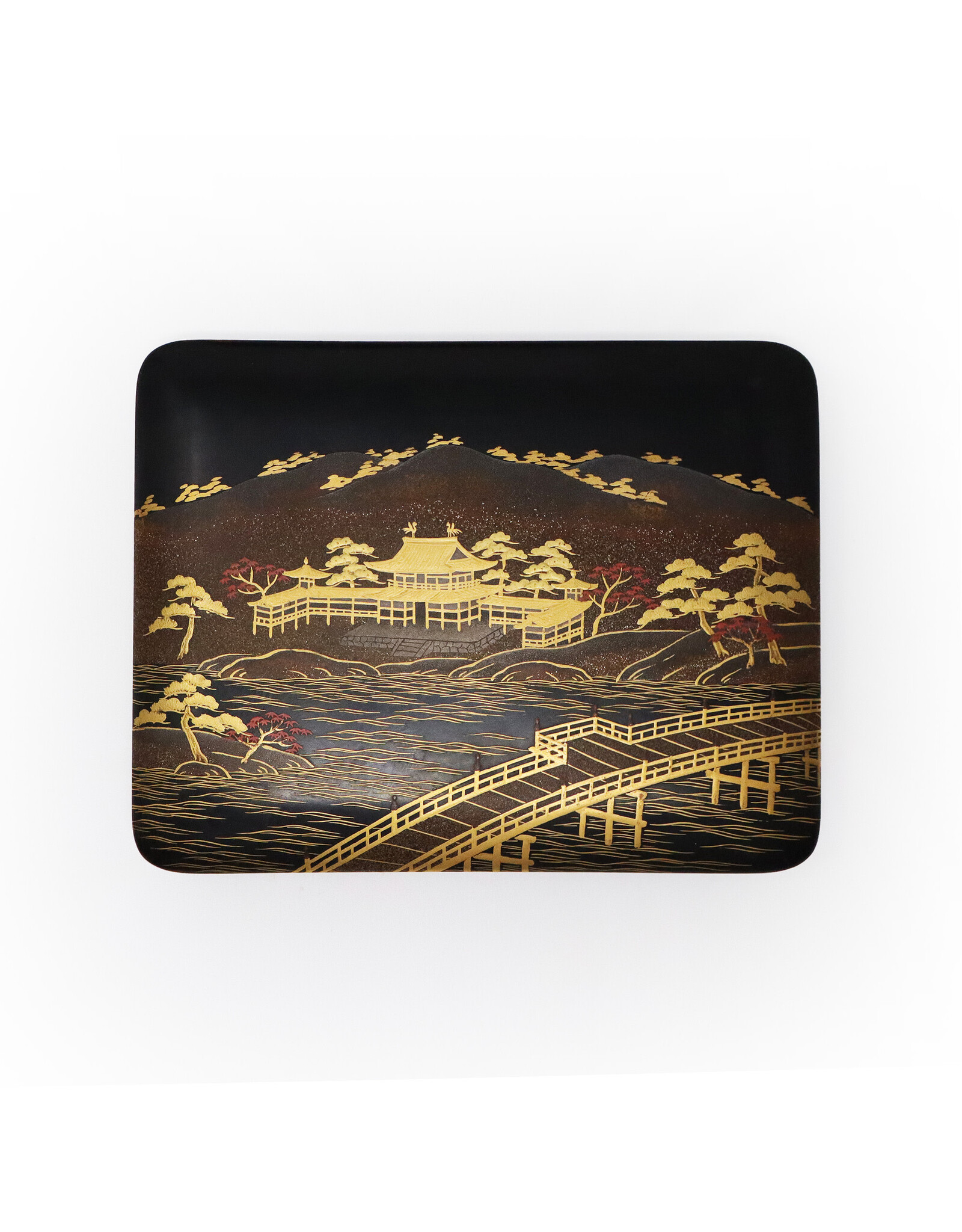 Small Vintage Maki-e Box with Landscape of Uji River and Byodo-In Temple