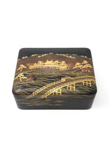 Small Vintage Maki-e Box with Landscape of Uji River and Byodo-In Temple