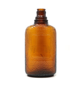 Antique Brown Glass Whiskey Bottle with Raised Spider Web and Wheat Stocks Motif