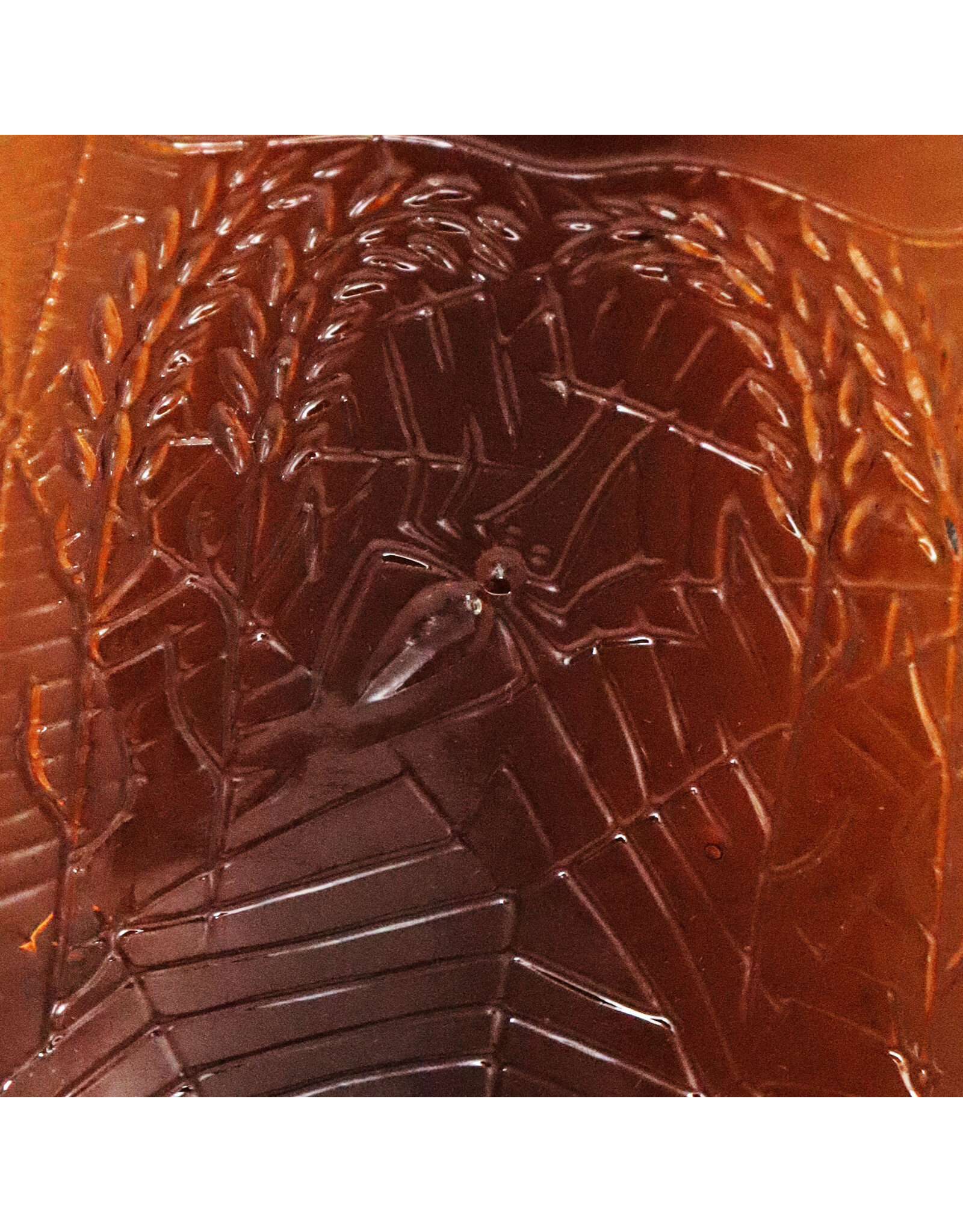 Antique Brown Glass Whiskey Bottle with Raised Spider Web and Wheat Stocks Motif